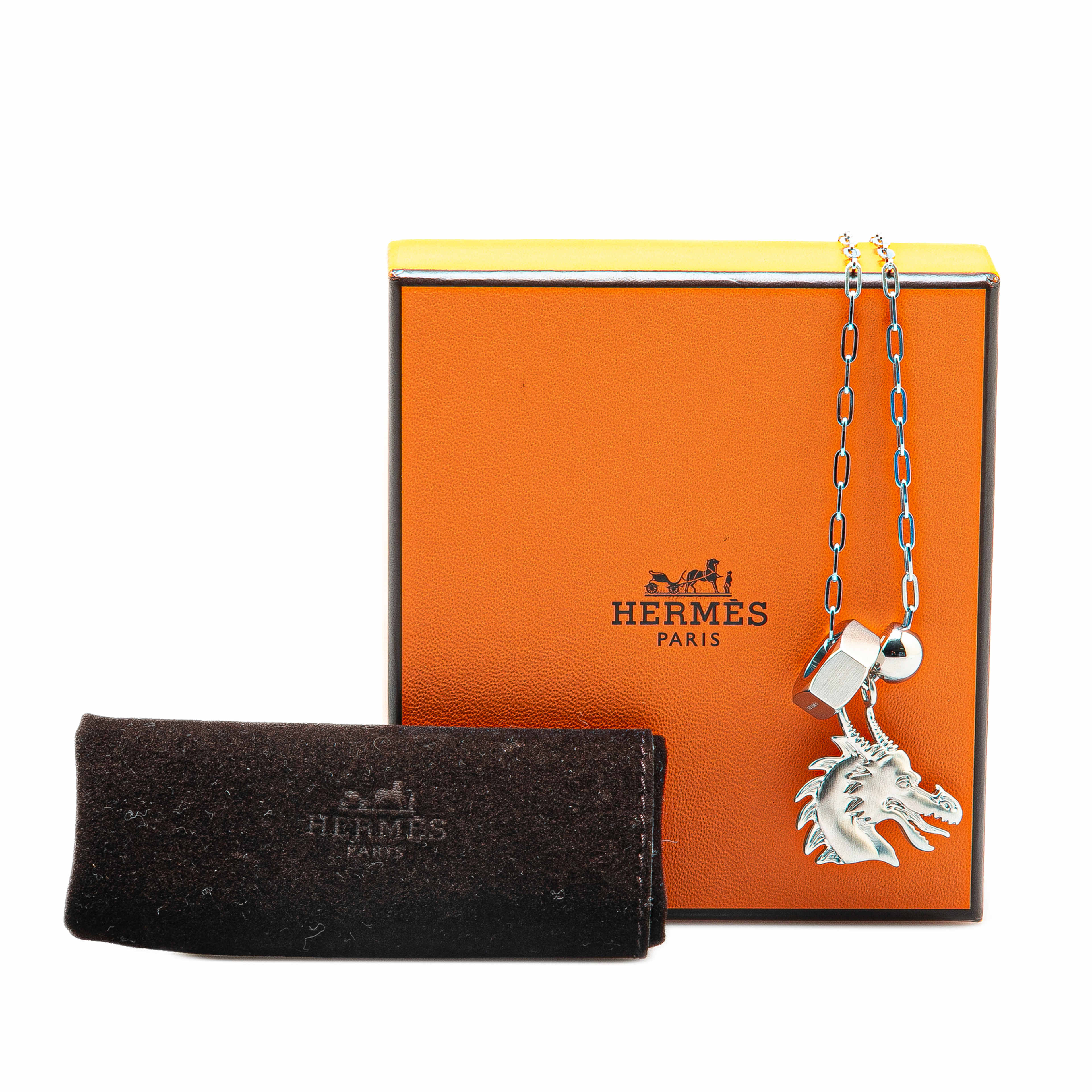 Hermès Palladium Plated Talismans Dragon H Pendant Necklace