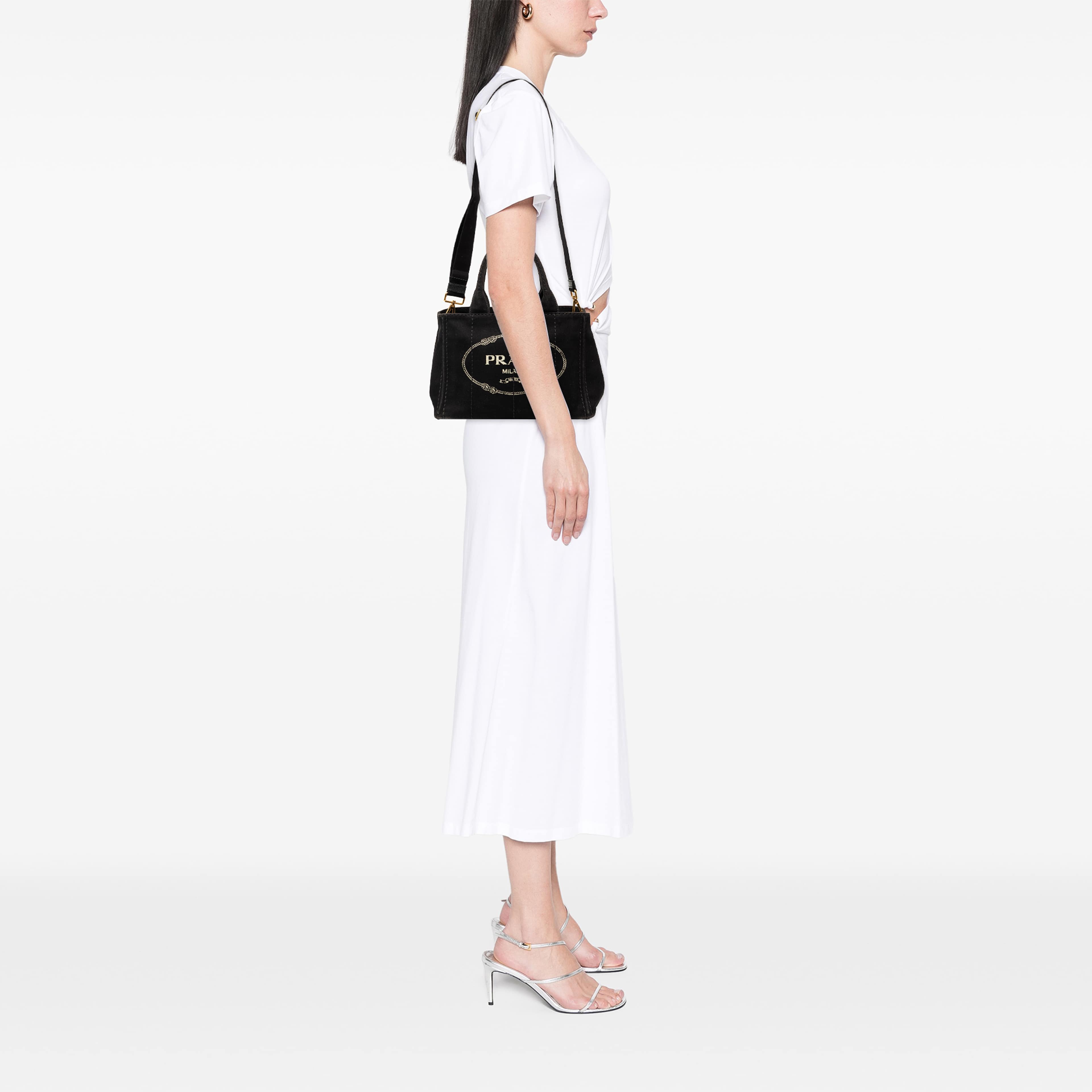 Prada Small Canvas Canapa Logo Satchel, från Luxclusif, i färgen svart. Klicka för att öppna bilden i stort format