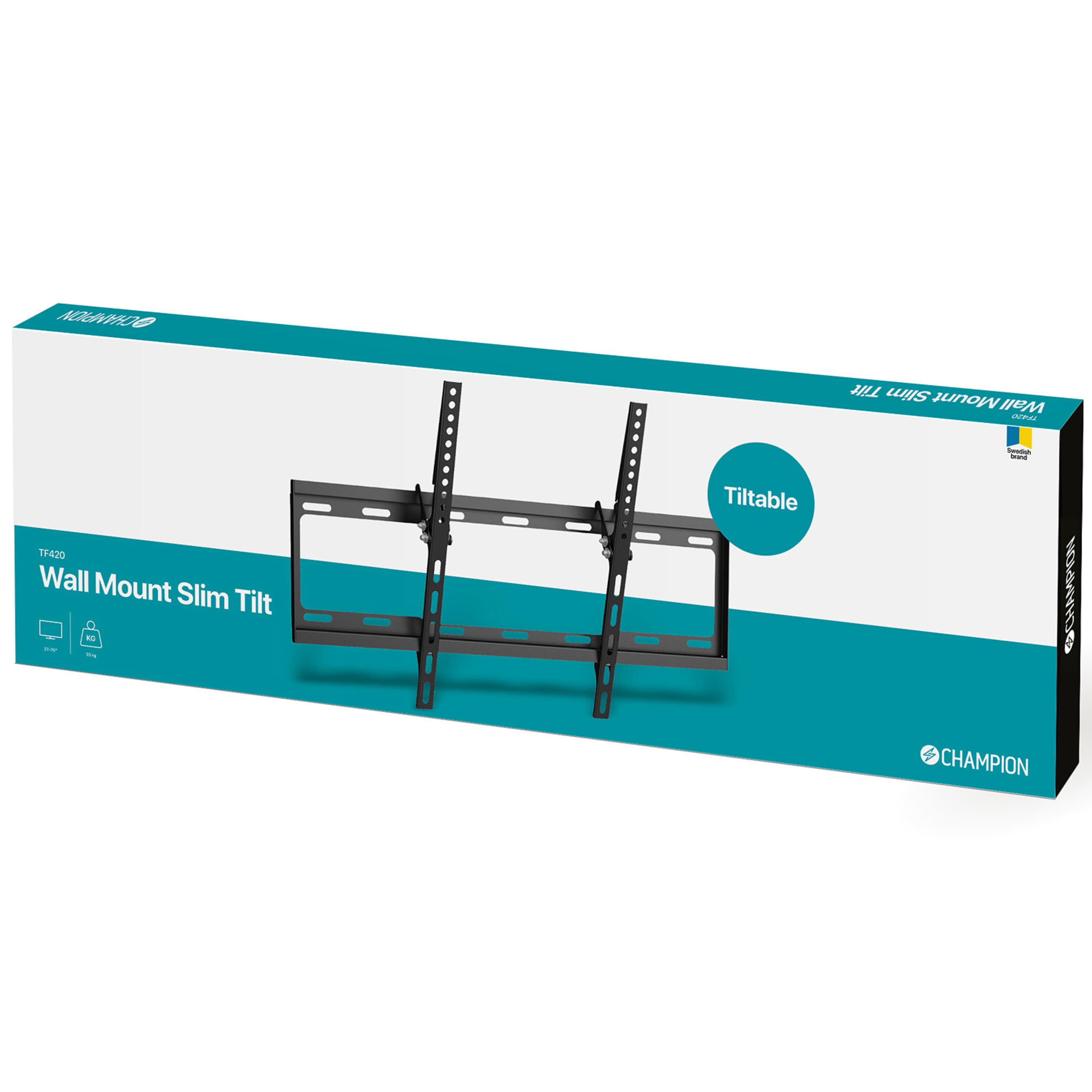 Väggfäste Slim Tilt 37"-70", från Champion Nordic, i färgen svart. Klicka för att öppna bilden i stort format