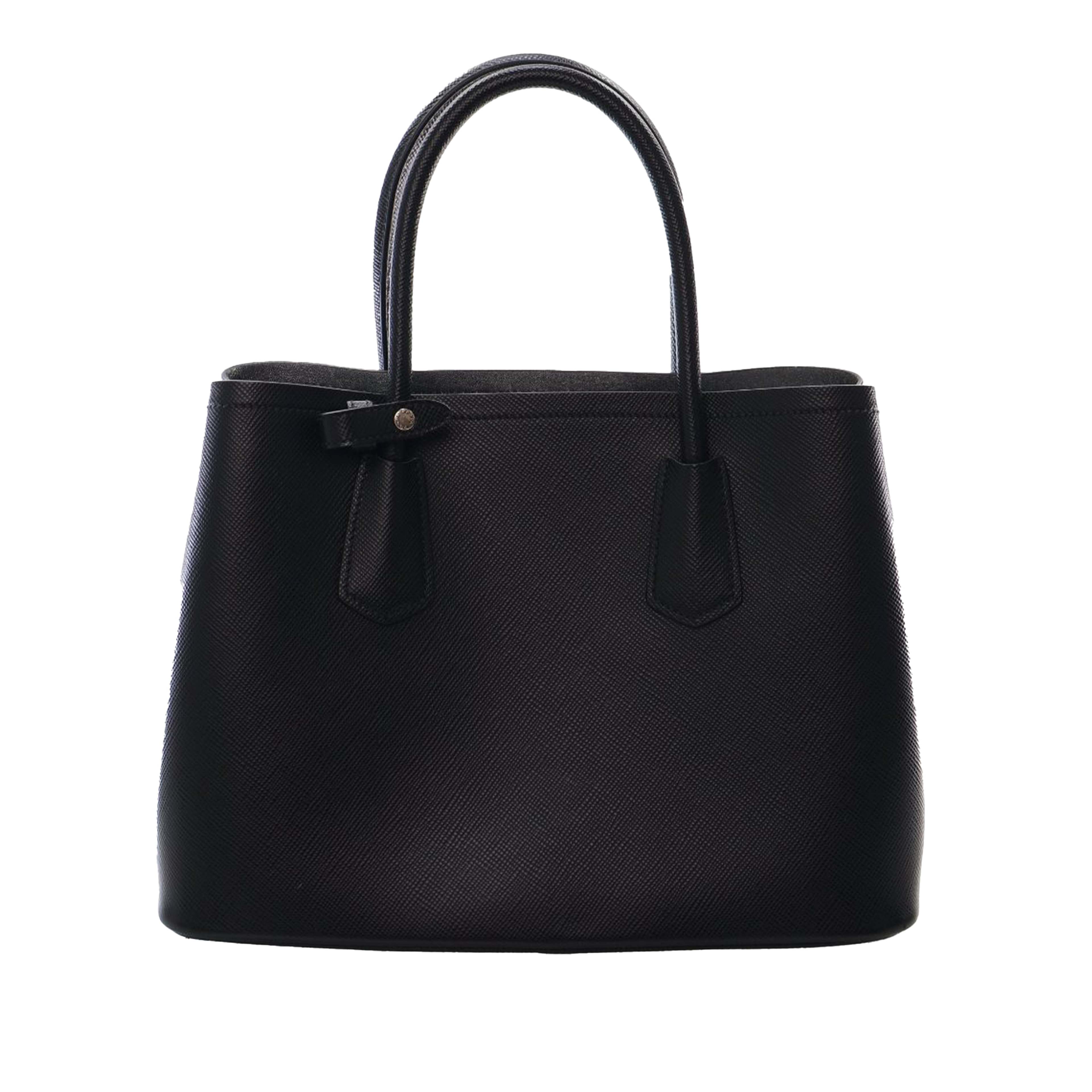 Prada Medium Saffiano Cuir Double Satchel, från Luxclusif, i färgen black. Klicka för att öppna bilden i stort format