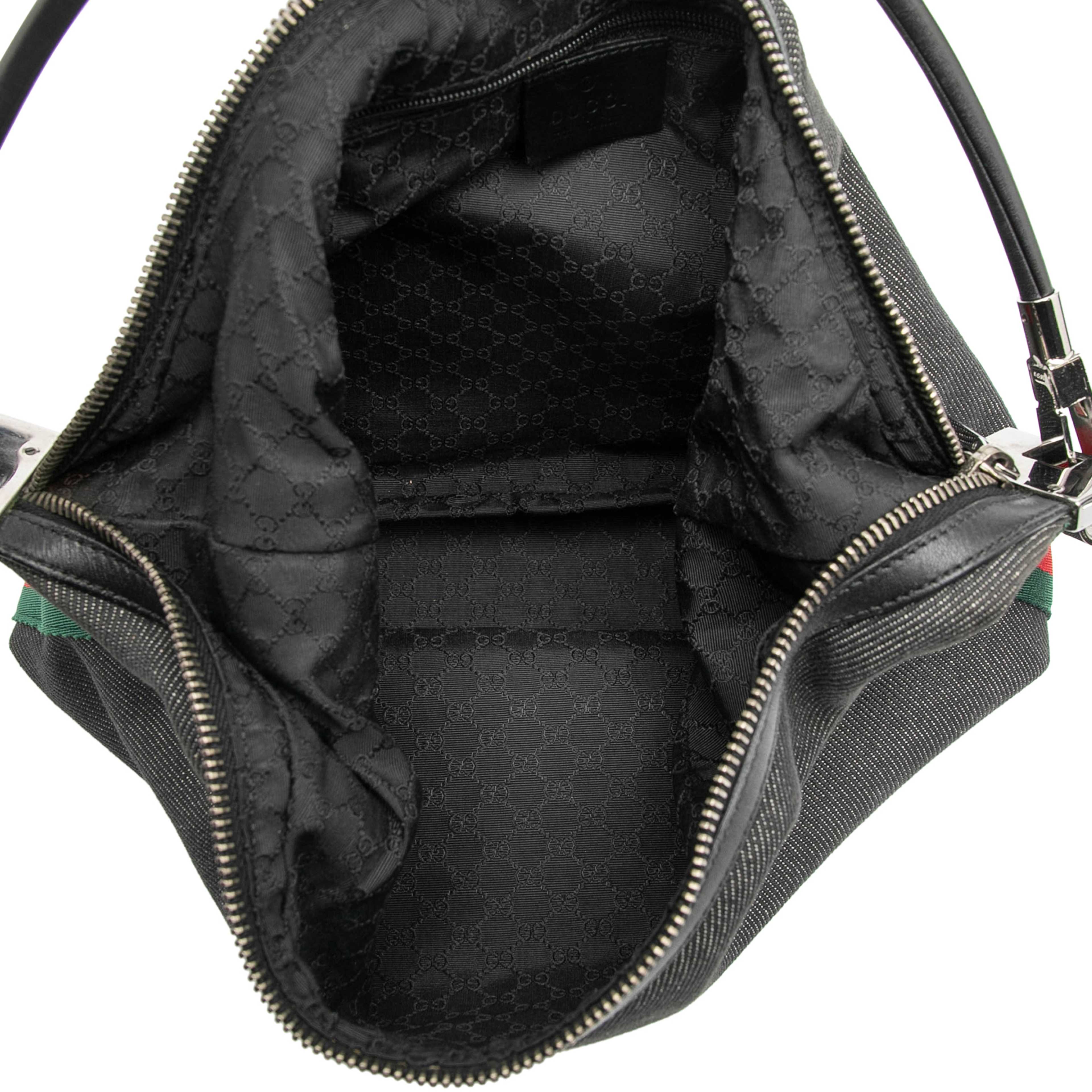 Gucci Denim Web Shoulder Bag, från Luxclusif, i färgen dark gray. Klicka för att öppna bilden i stort format