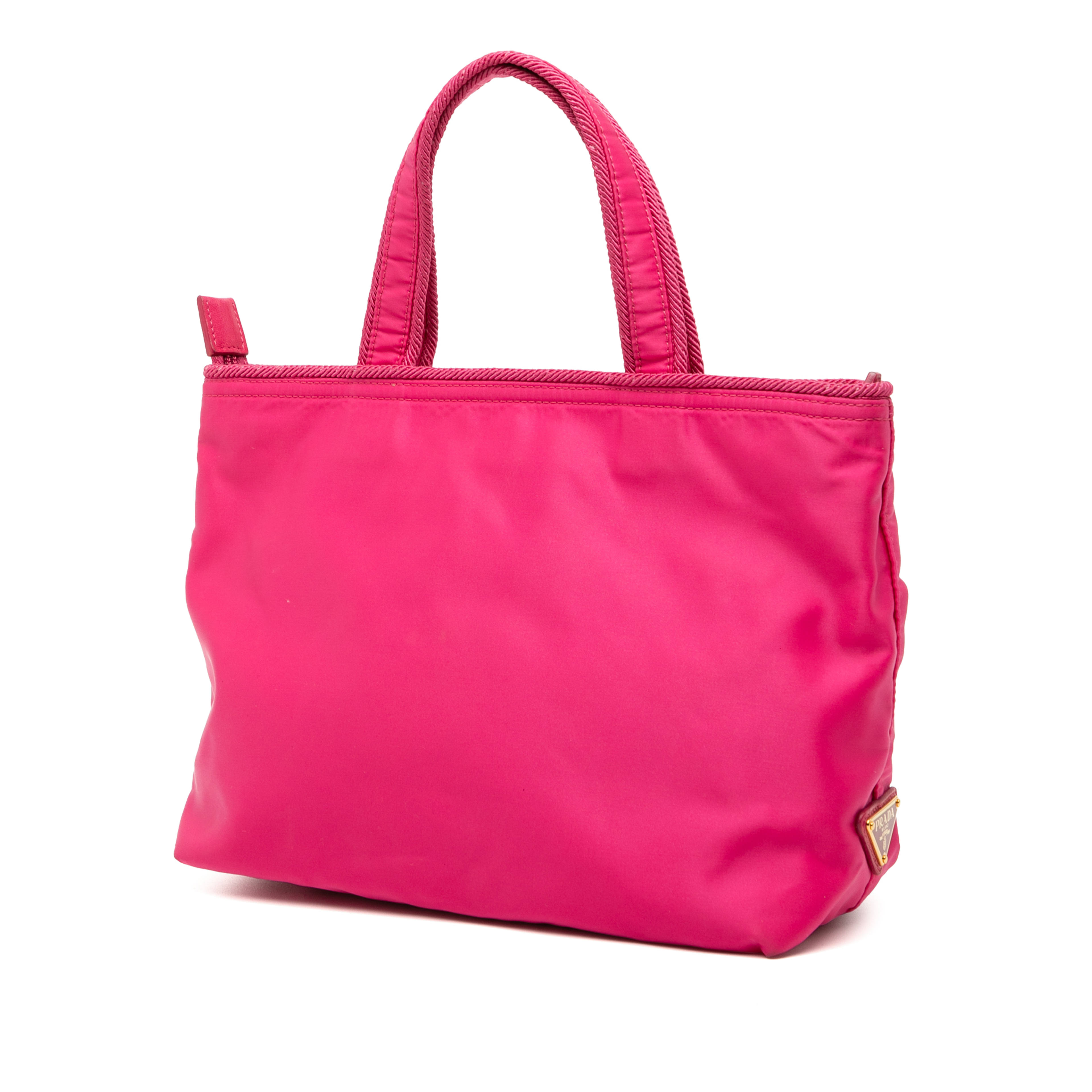 Prada Tessuto Canapa Logo Bow Satchel, från Luxclusif, i färgen rosa. Klicka för att öppna bilden i stort format