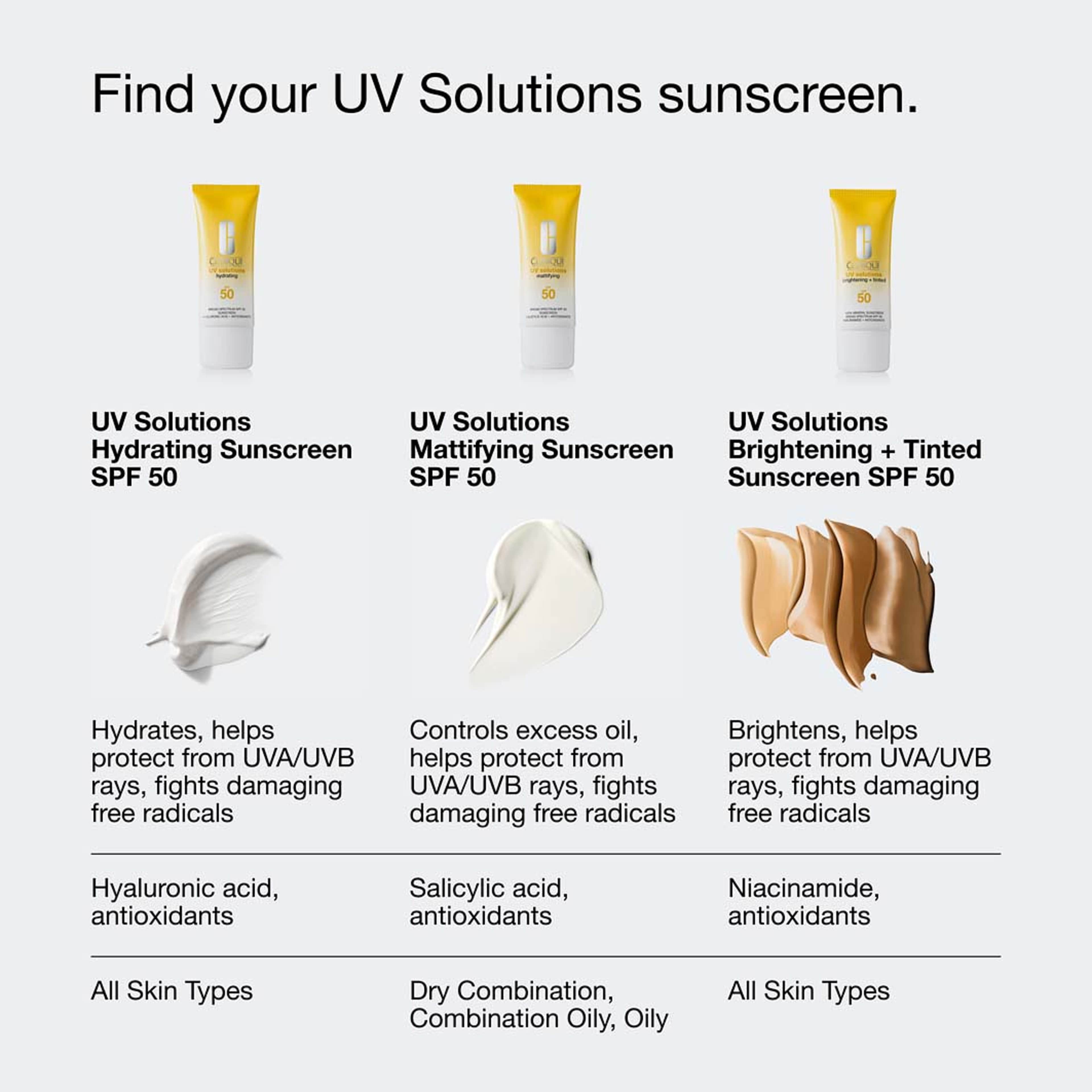 UV Solutions Brightening + Tinted Sunscreen SPF 50, från Clinique, i färgen Deep. Klicka för att öppna bilden i stort format