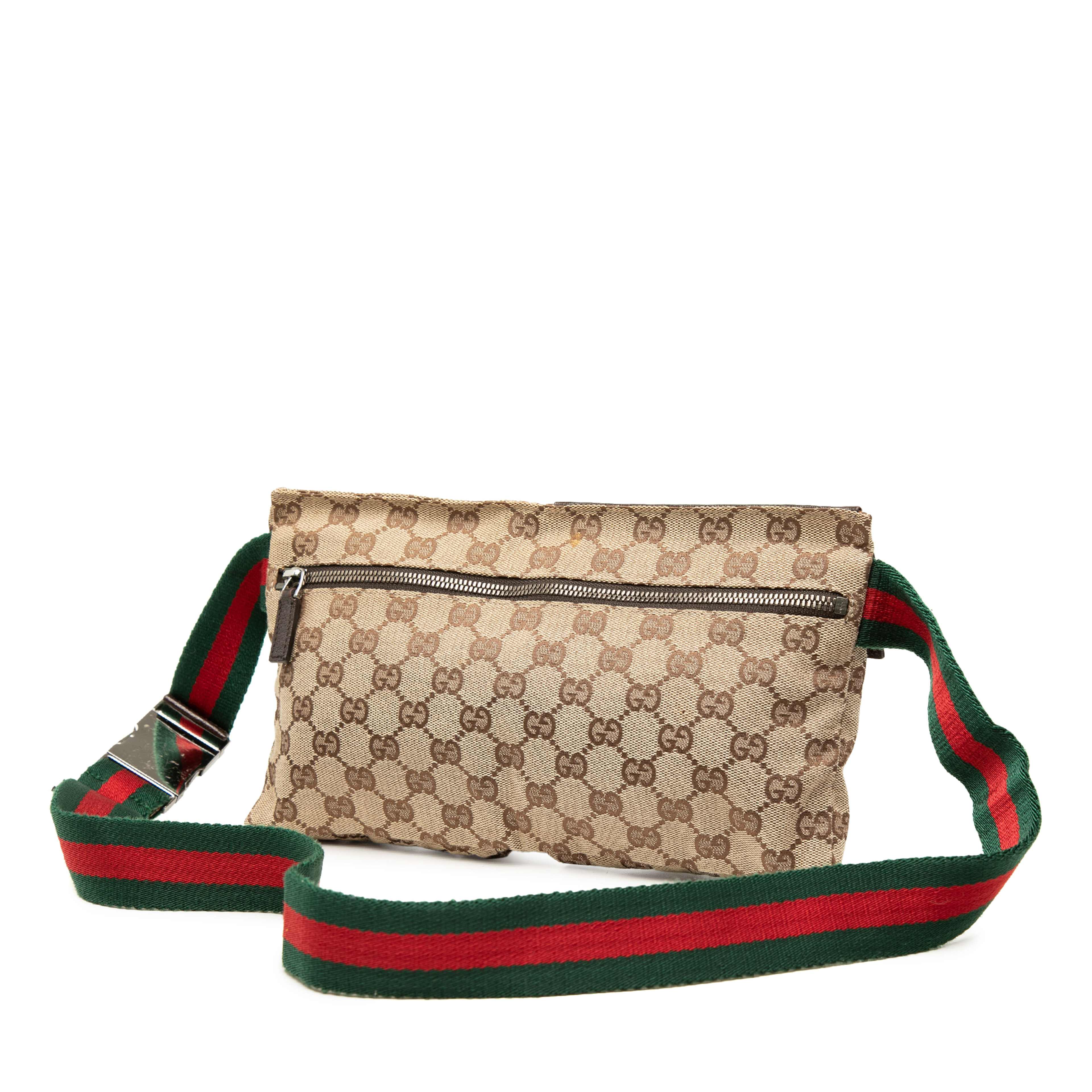Gucci Gg Canvas Web Double Pocket Belt Bag, från Luxclusif, i färgen beige. Klicka för att öppna bilden i stort format