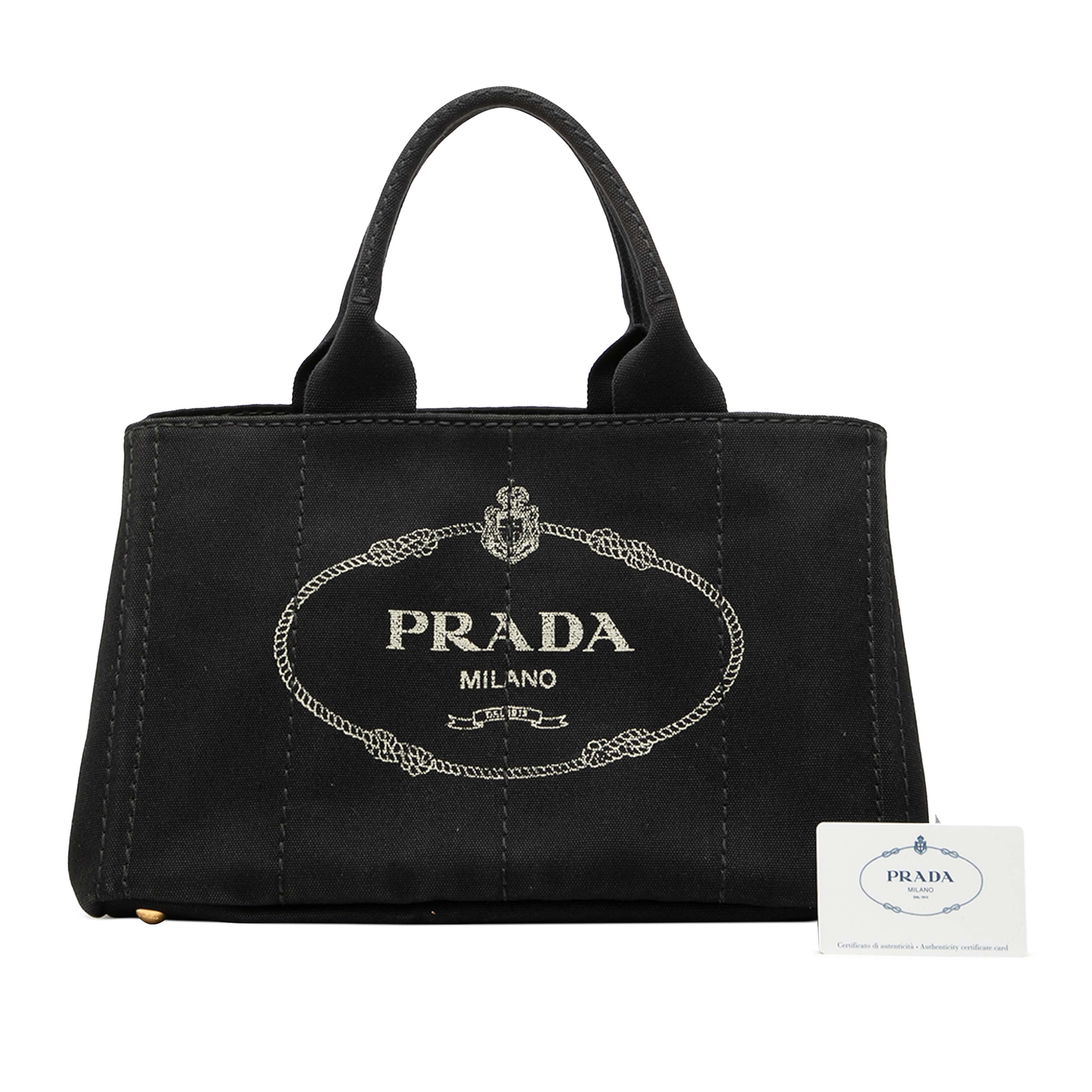 Prada Canvas Canapa Logo Satchel, från Luxclusif, i färgen svart. Klicka för att öppna bilden i stort format