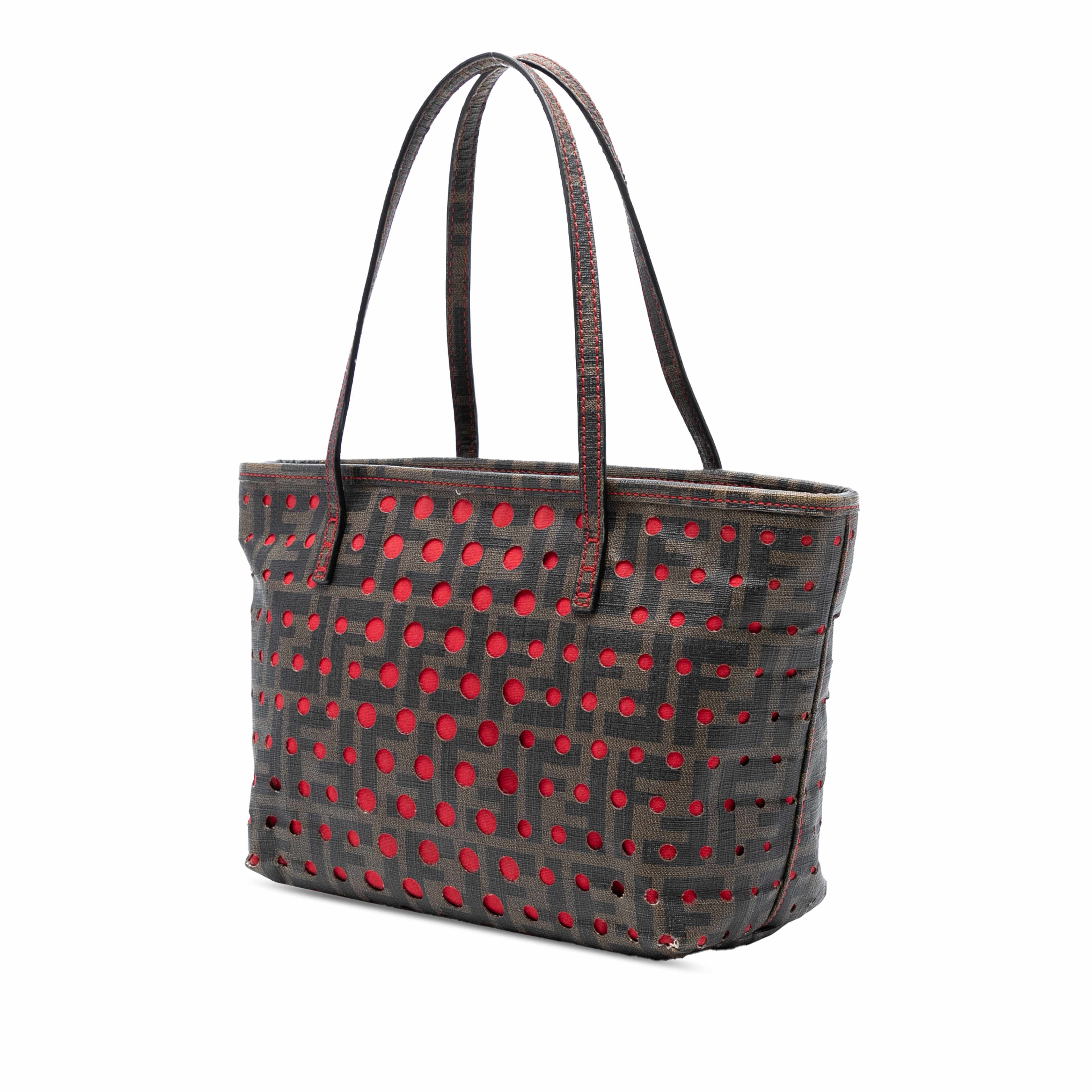 Fendi Small Perforated Zucca Spalmati Roll Tote, från Luxclusif, i färgen brun. Klicka för att öppna bilden i stort format