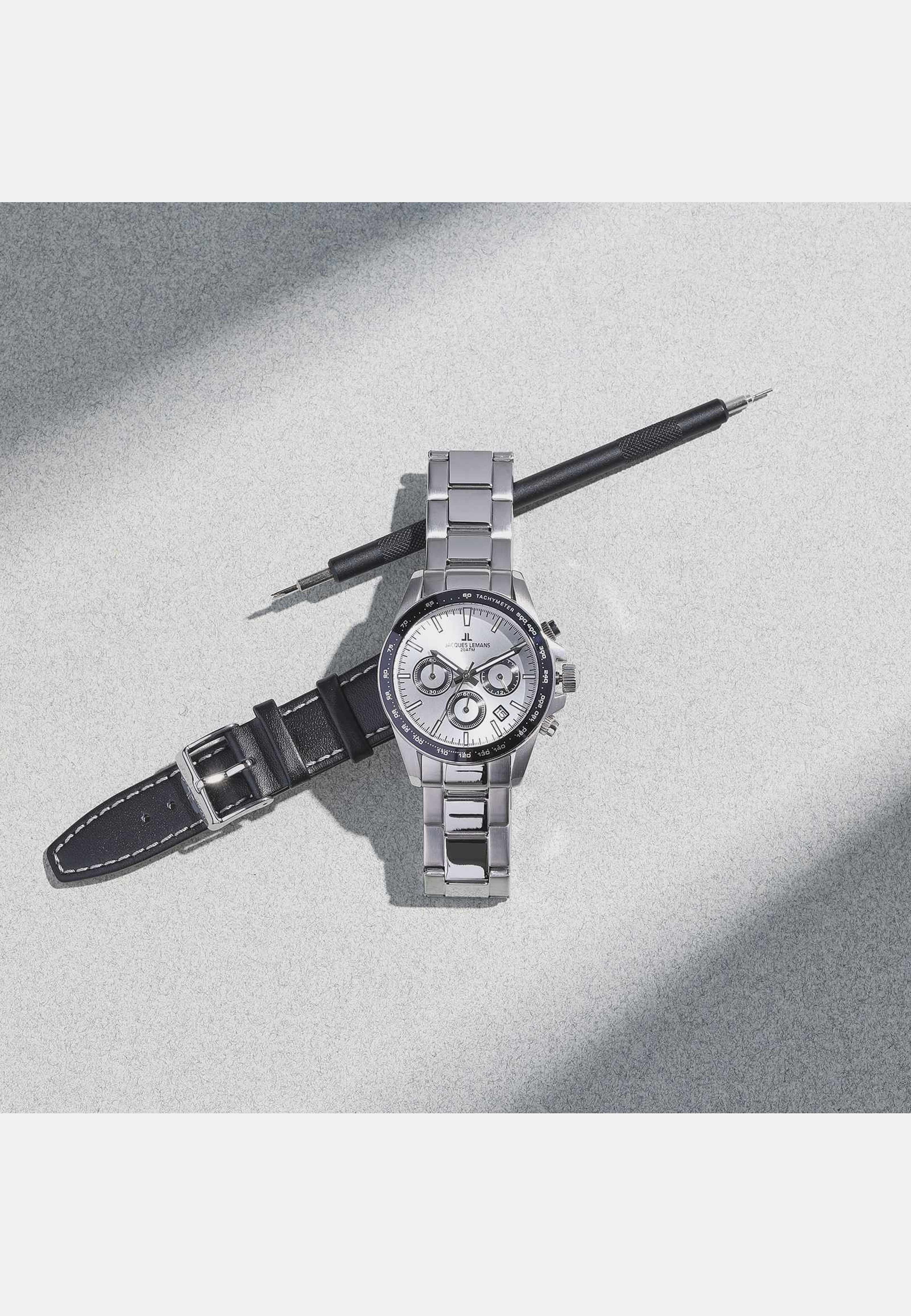 Jacques Lemans Liverpool - Klockset Herr, Stl/vit, 41 Mm, från Jacques Lemans, i färgen silver. Klicka för att öppna bilden i stort format