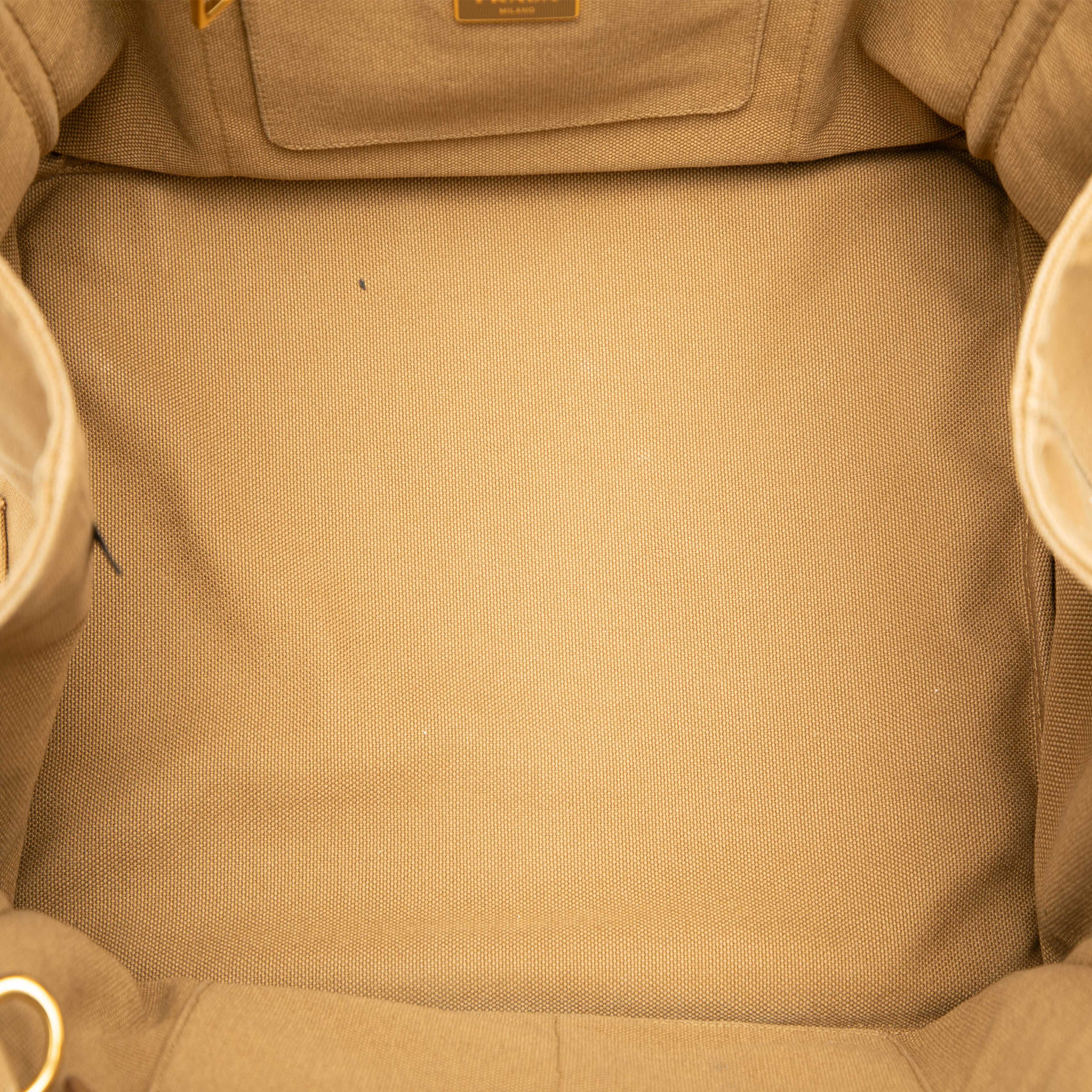 Prada Canvas Canapa Logo Satchel, från Luxclusif, i färgen light brown. Klicka för att öppna bilden i stort format