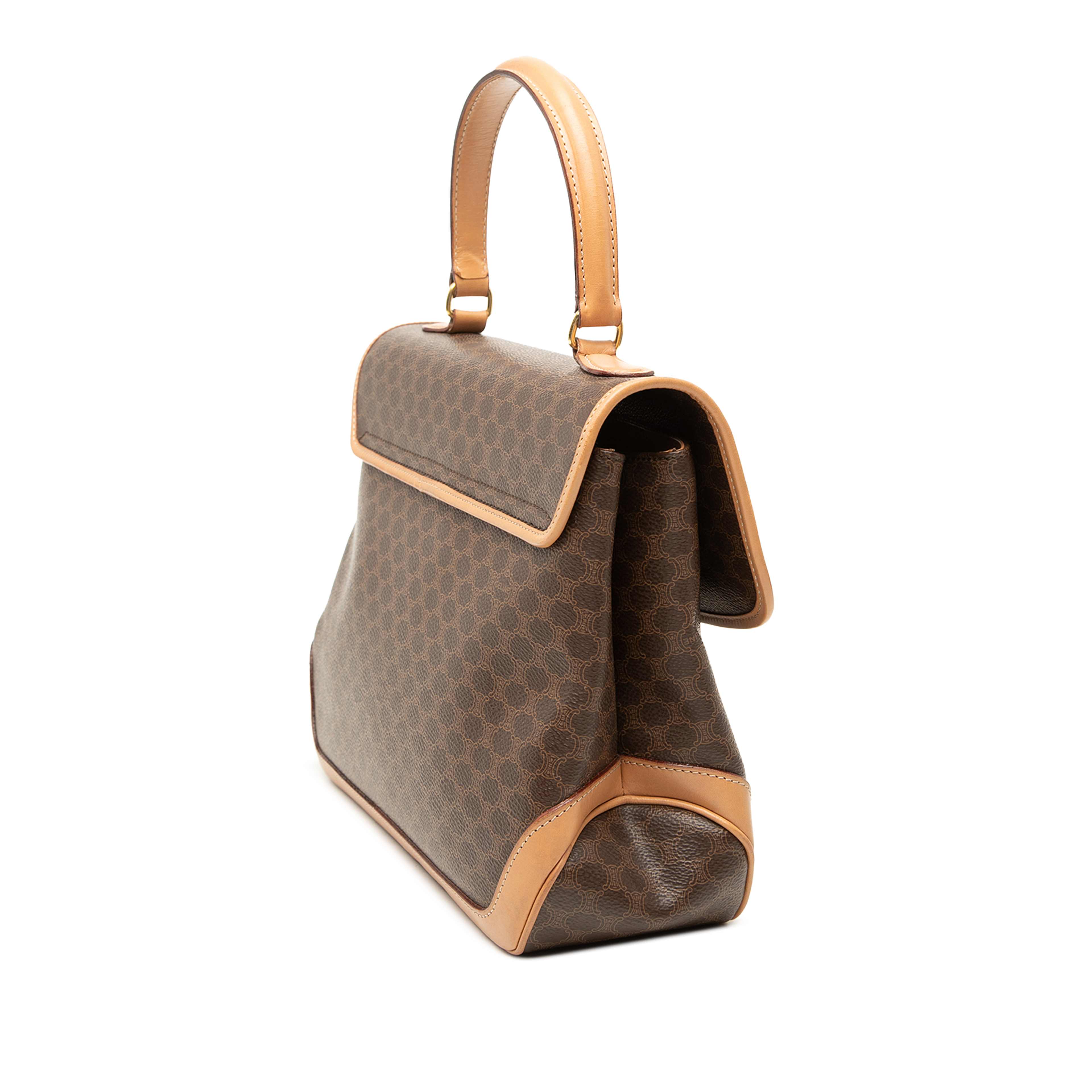 Celine Macadam Coated Canvas Top Handle Bag, från Luxclusif, i färgen brun. Klicka för att öppna bilden i stort format