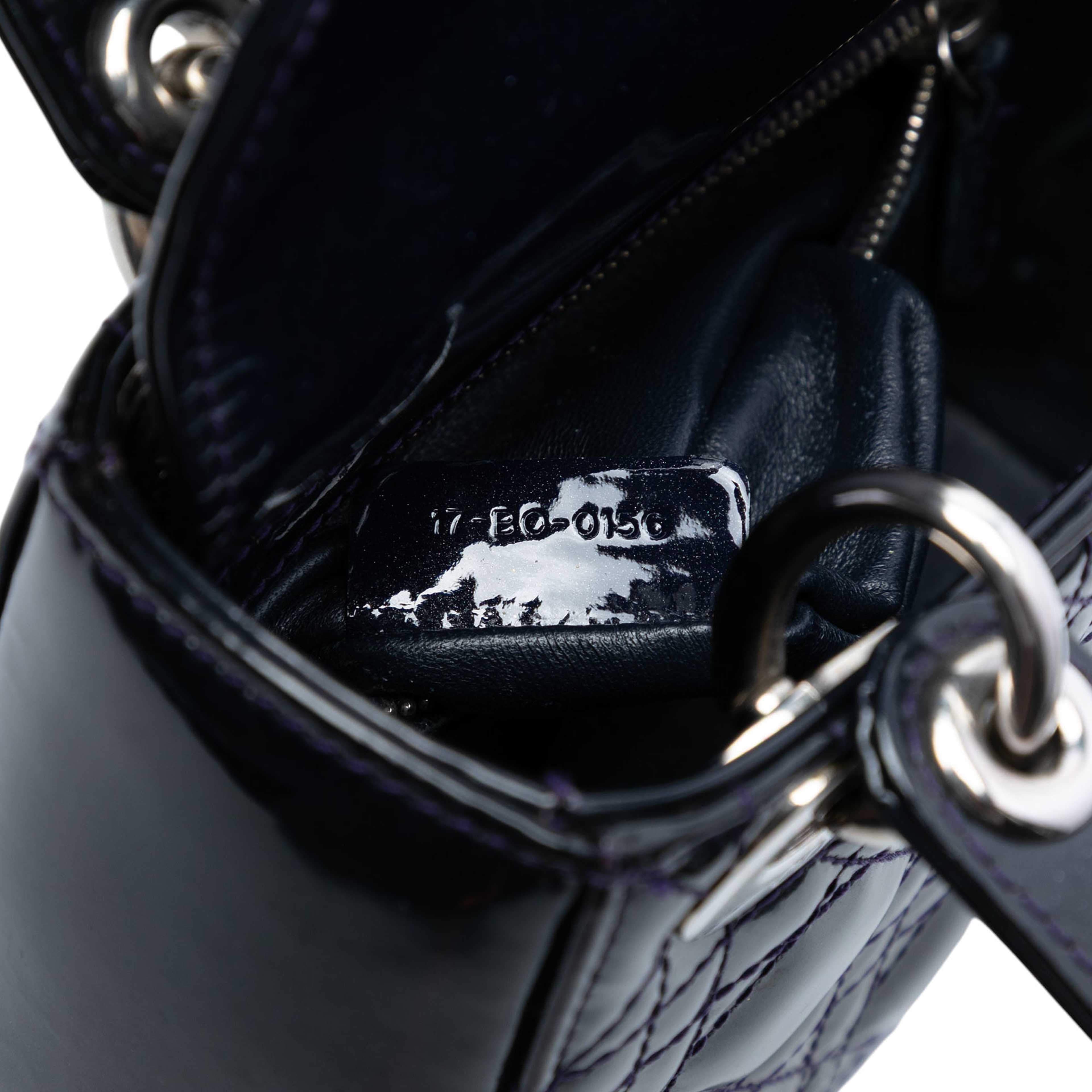 Dior Mini Patent Cannage Lady Dior, från Luxclusif, i färgen plum. Klicka för att öppna bilden i stort format