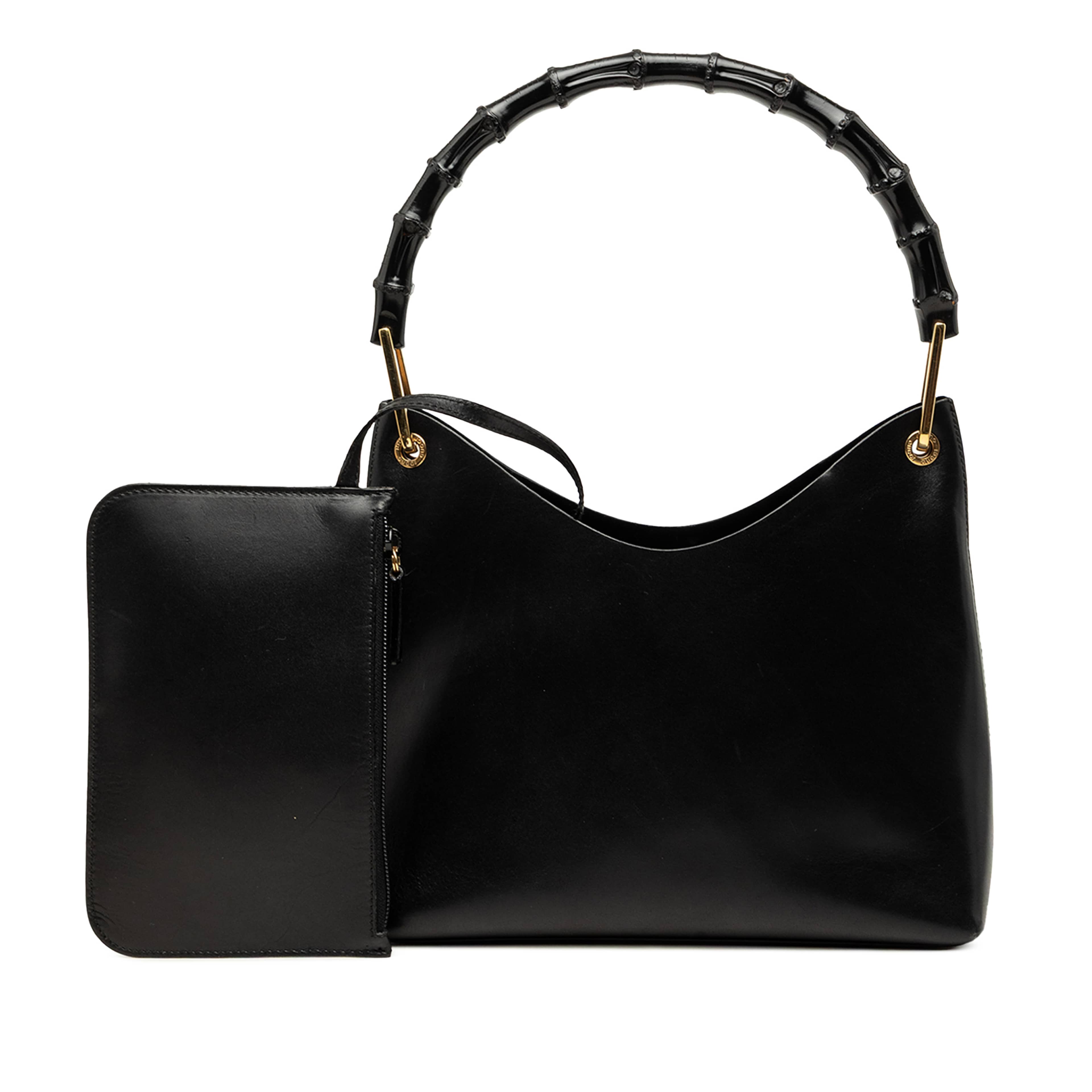 Gucci Calfskin Bamboo Shoulder Bag, från Luxclusif, i färgen svart. Klicka för att öppna bilden i stort format