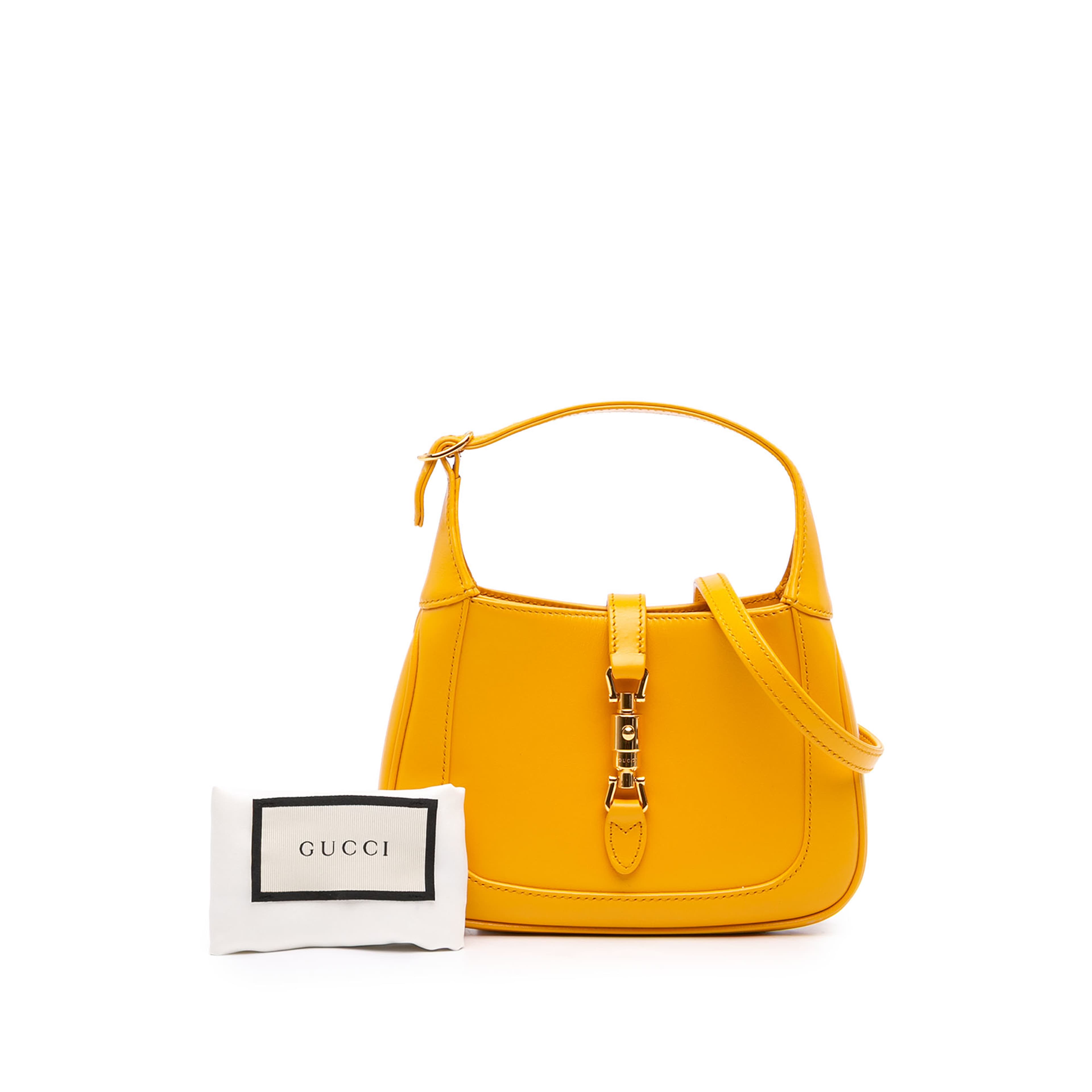 Gucci Mini Calfskin Jackie 1961 Crossbody, från Luxclusif, i färgen gul. Klicka för att öppna bilden i stort format