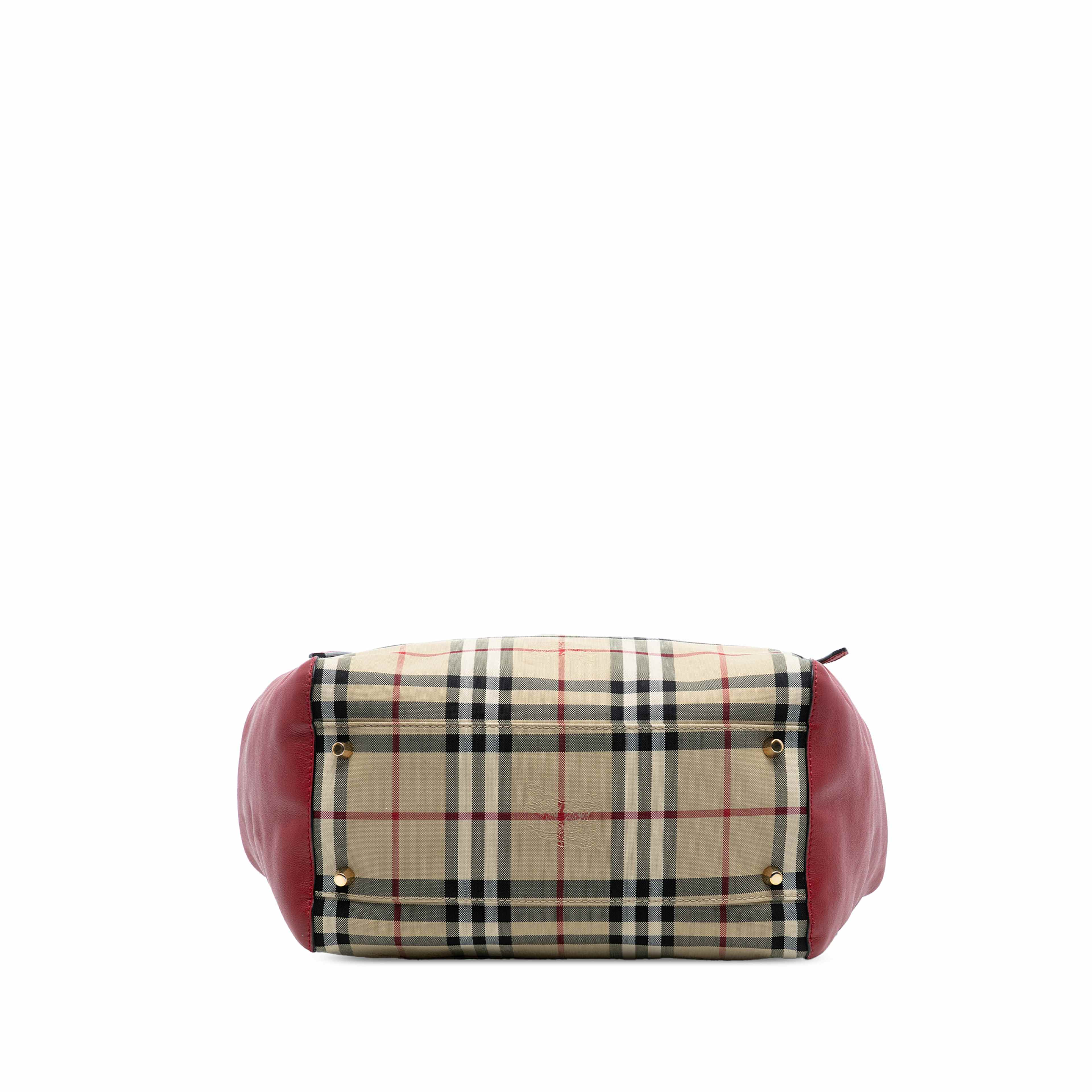 Burberry Small Haymarket Check Canvas And Leather Canterbury Tote, från Luxclusif, i färgen beige. Klicka för att öppna bilden i stort format