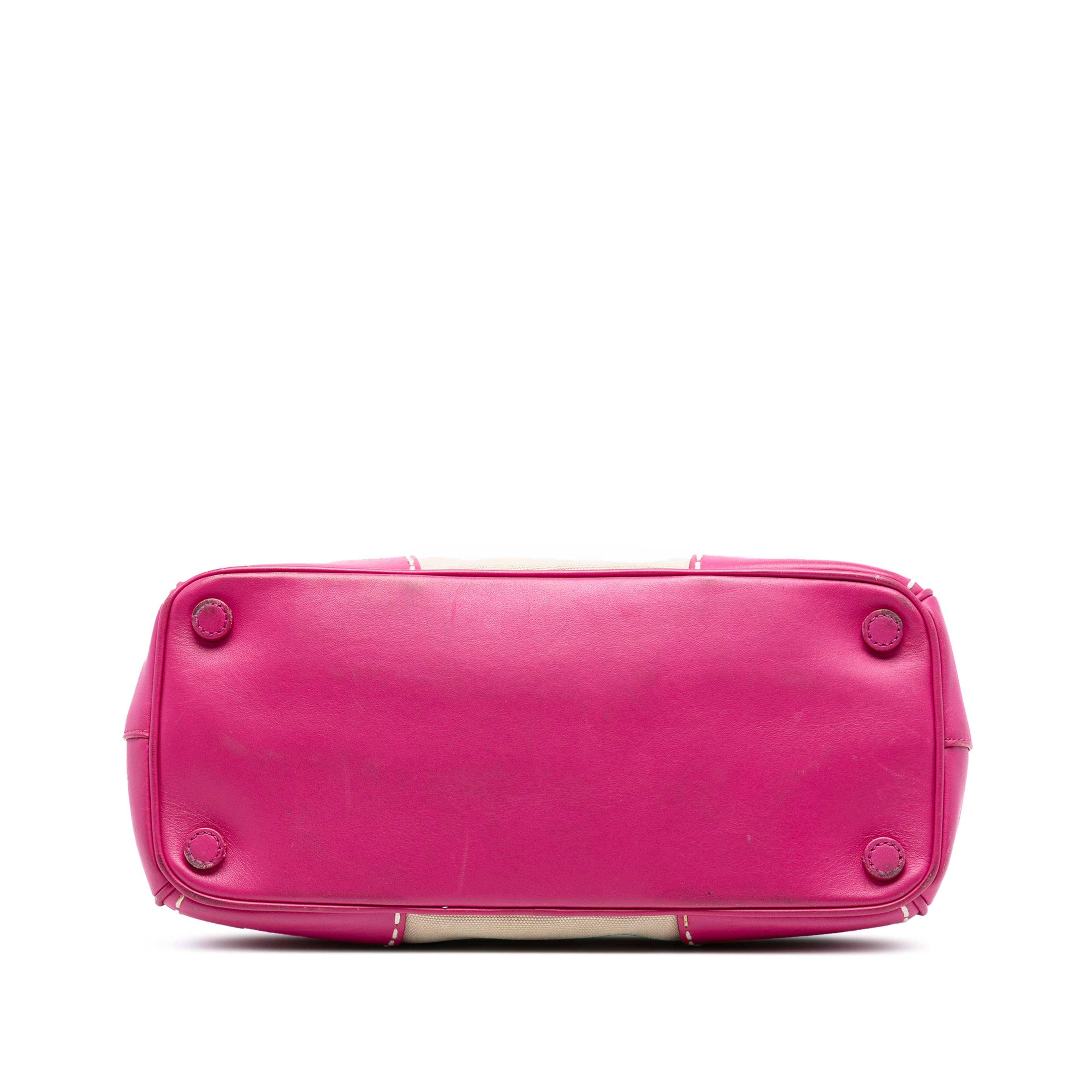 Prada Small Canvas And City Calf Hand Stitched Galleria Double Zip Satchel, från Luxclusif, i färgen beige. Klicka för att öppna bilden i stort format