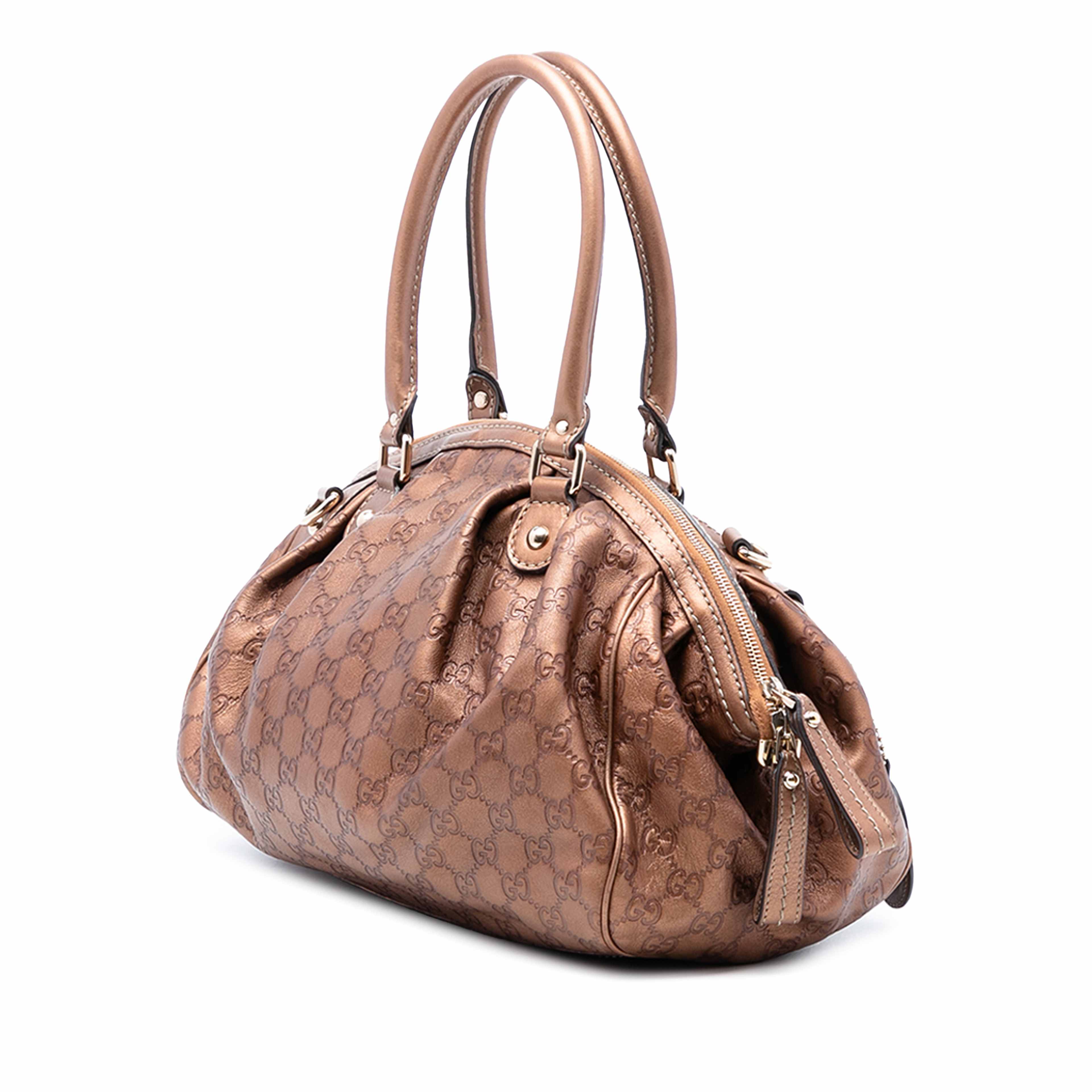 Gucci Guccissima Sukey Satchel, från Luxclusif, i färgen bronze. Klicka för att öppna bilden i stort format