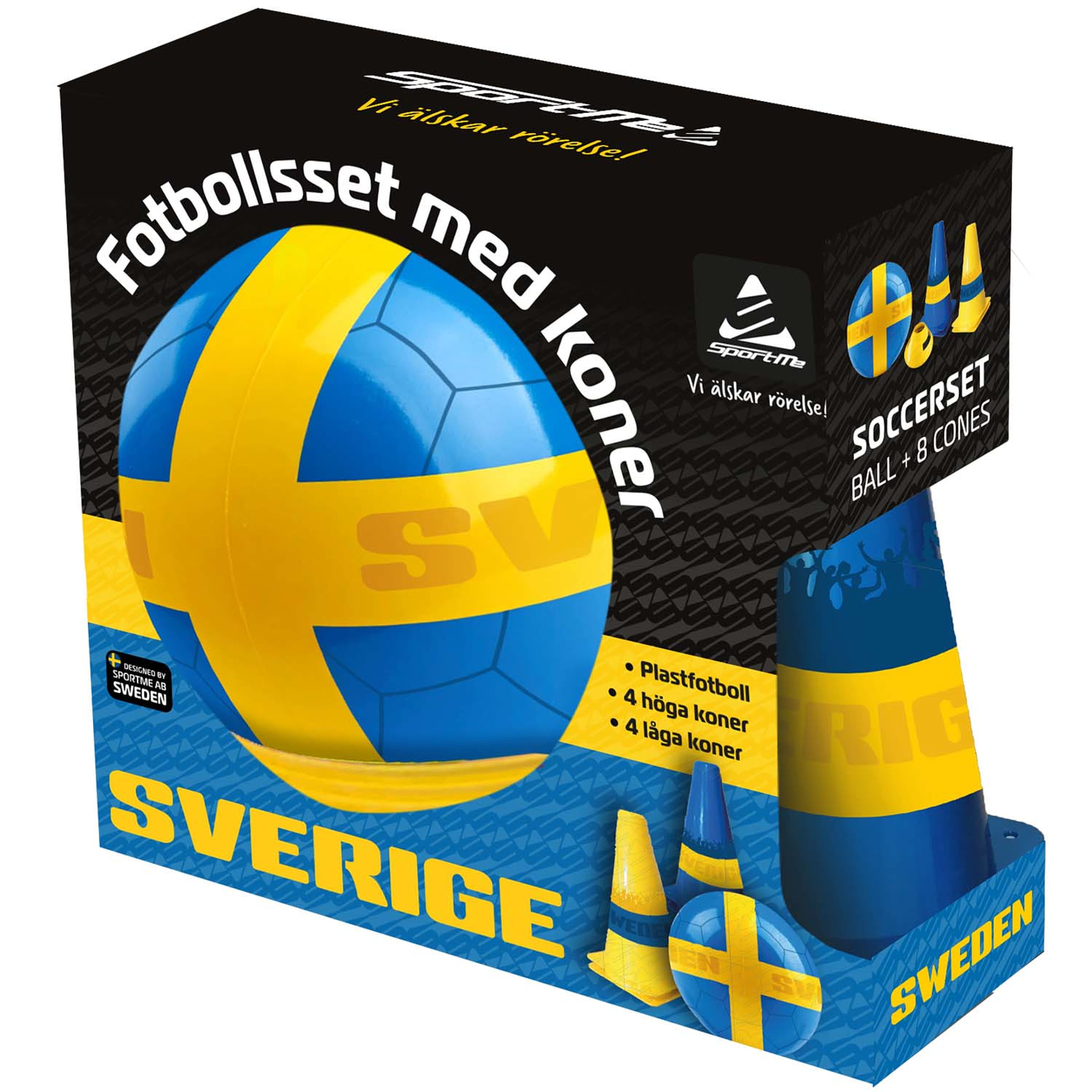 Fotbollsset Sverige  - Boll Och Koner, från Sportme, i färgen blå. Klicka för att öppna bilden i stort format