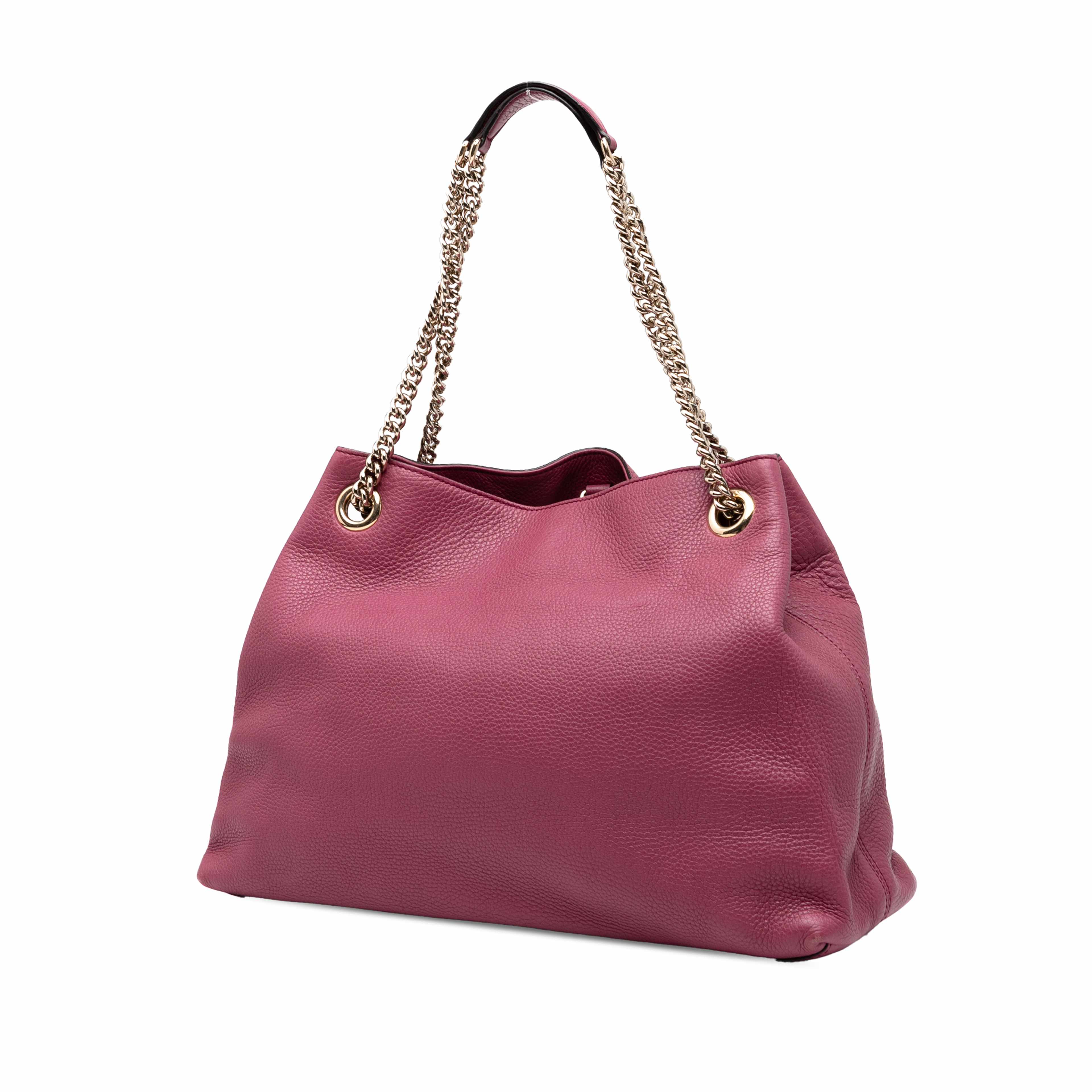 Gucci Medium Leather Soho Chain Tote, från Luxclusif, i färgen dark pink. Klicka för att öppna bilden i stort format