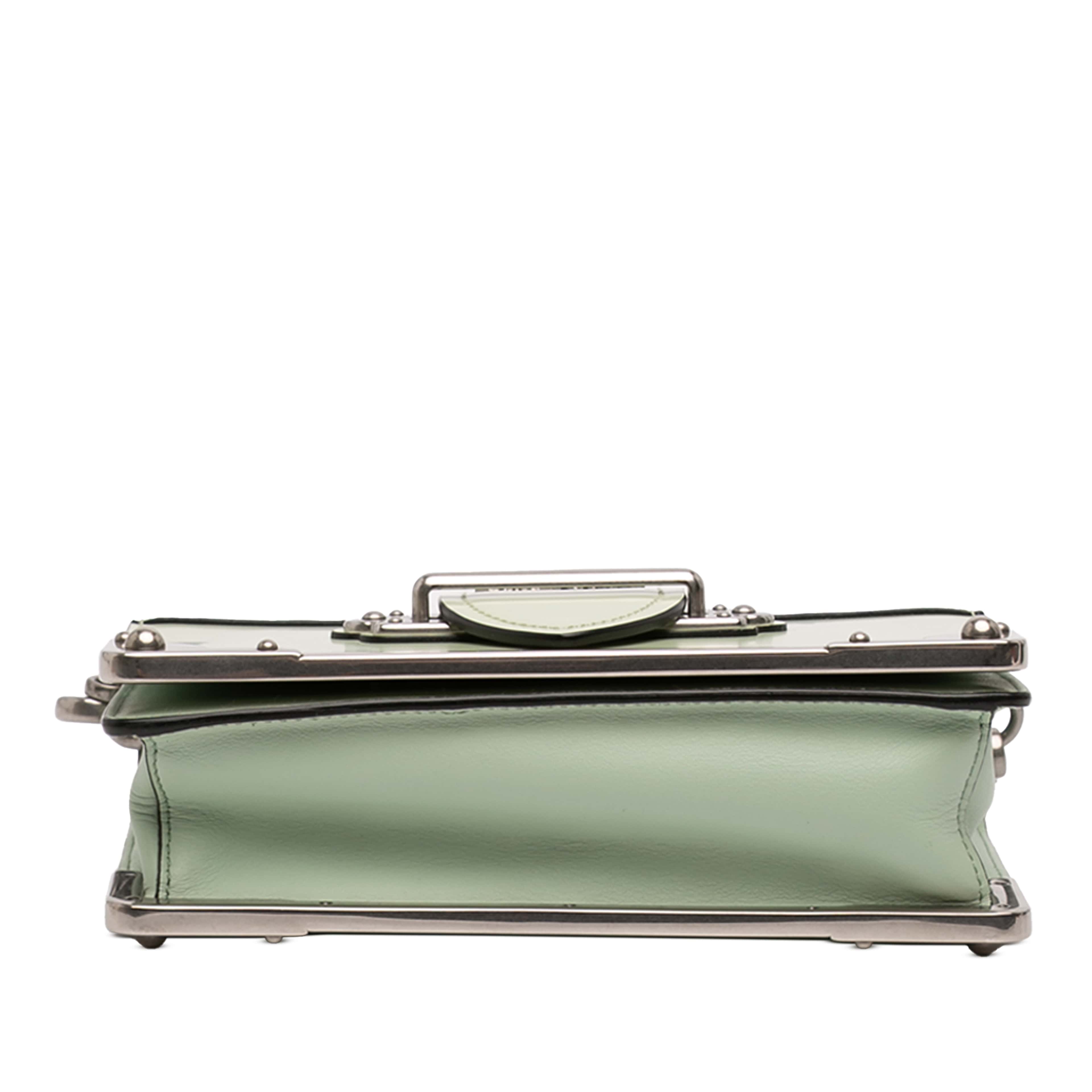 Prada Spazzolato Soft Calfskin Cahier Crossbody, från Luxclusif, i färgen grön. Klicka för att öppna bilden i stort format