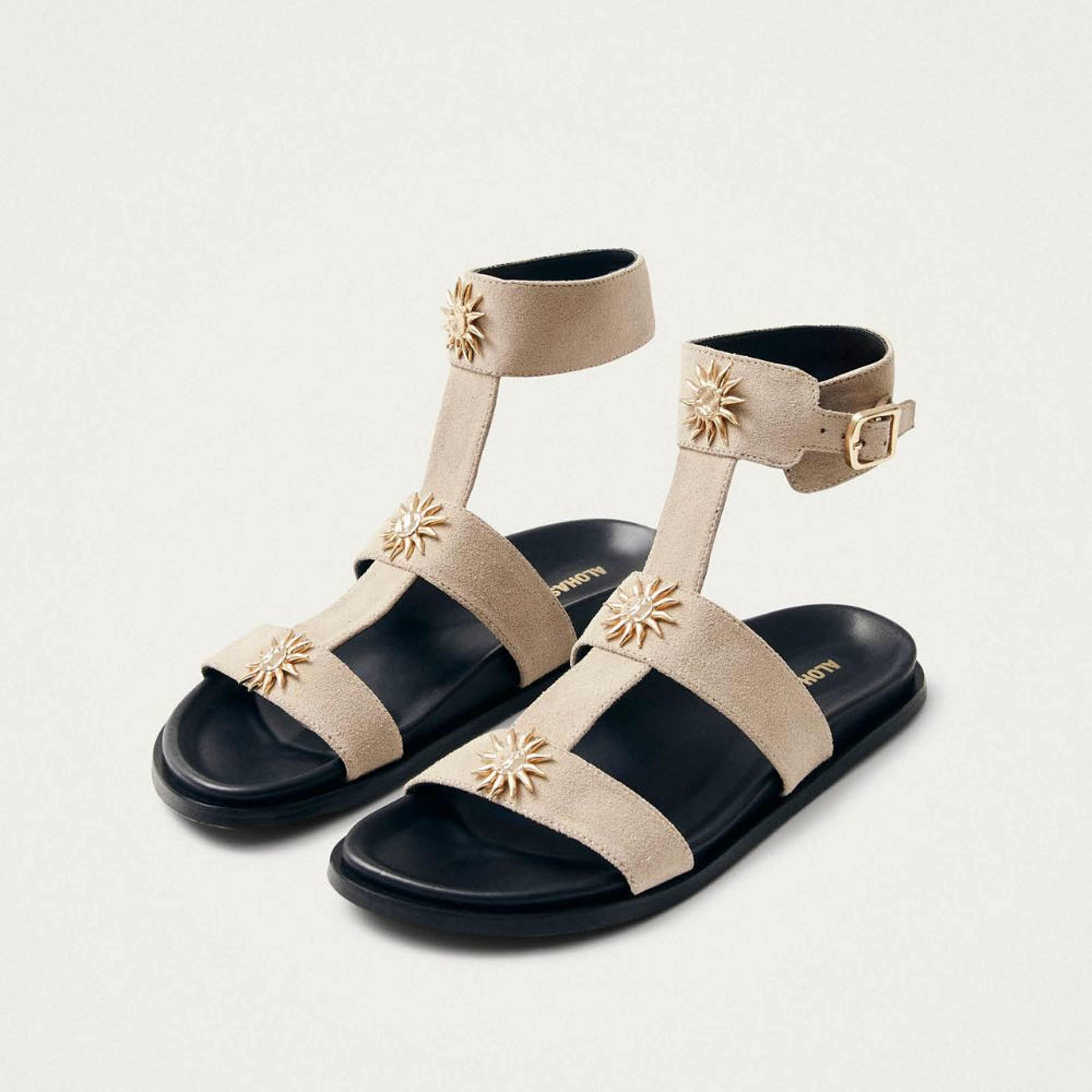 Clarisa Suede Cream Leather Sandals