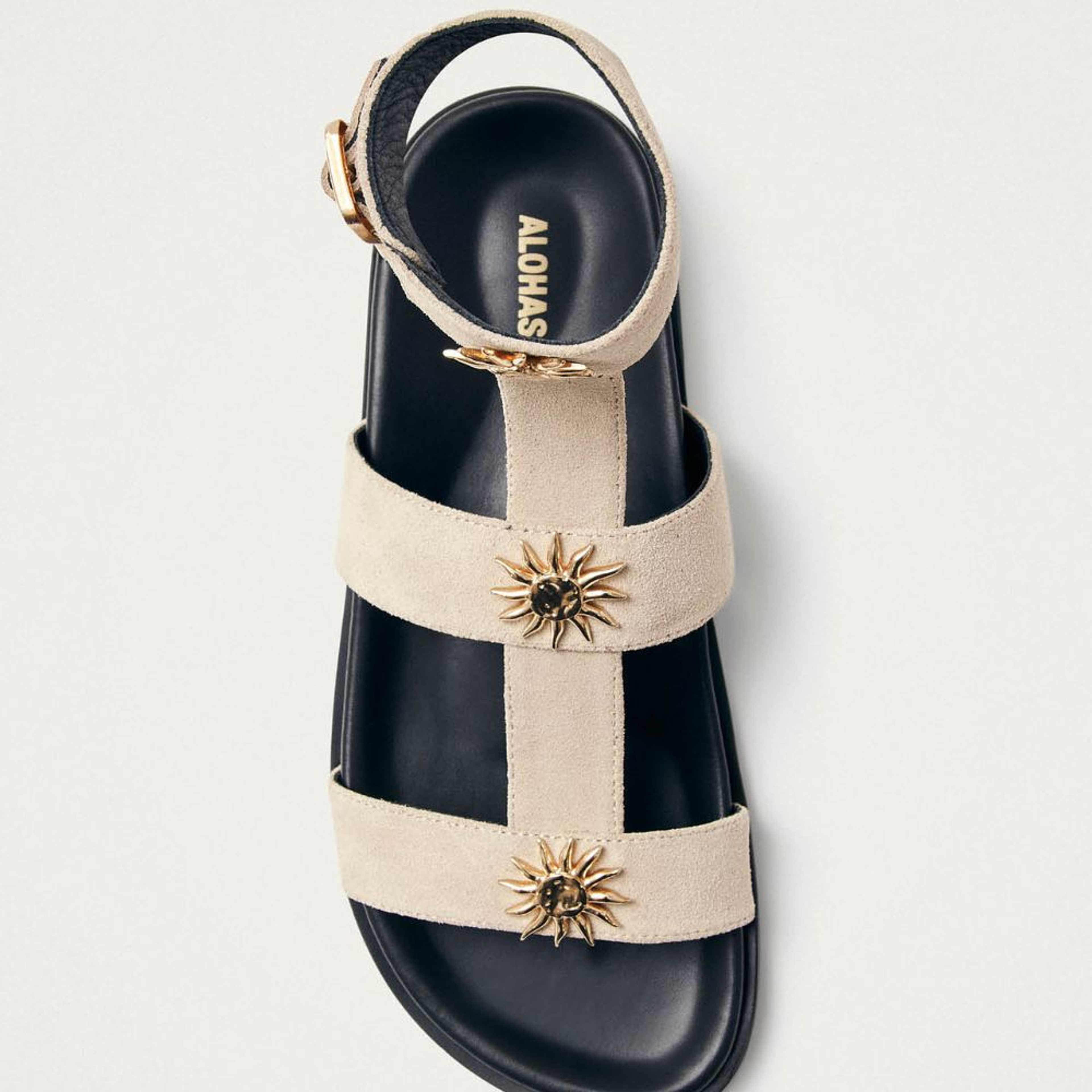 Clarisa Suede Cream Leather Sandals