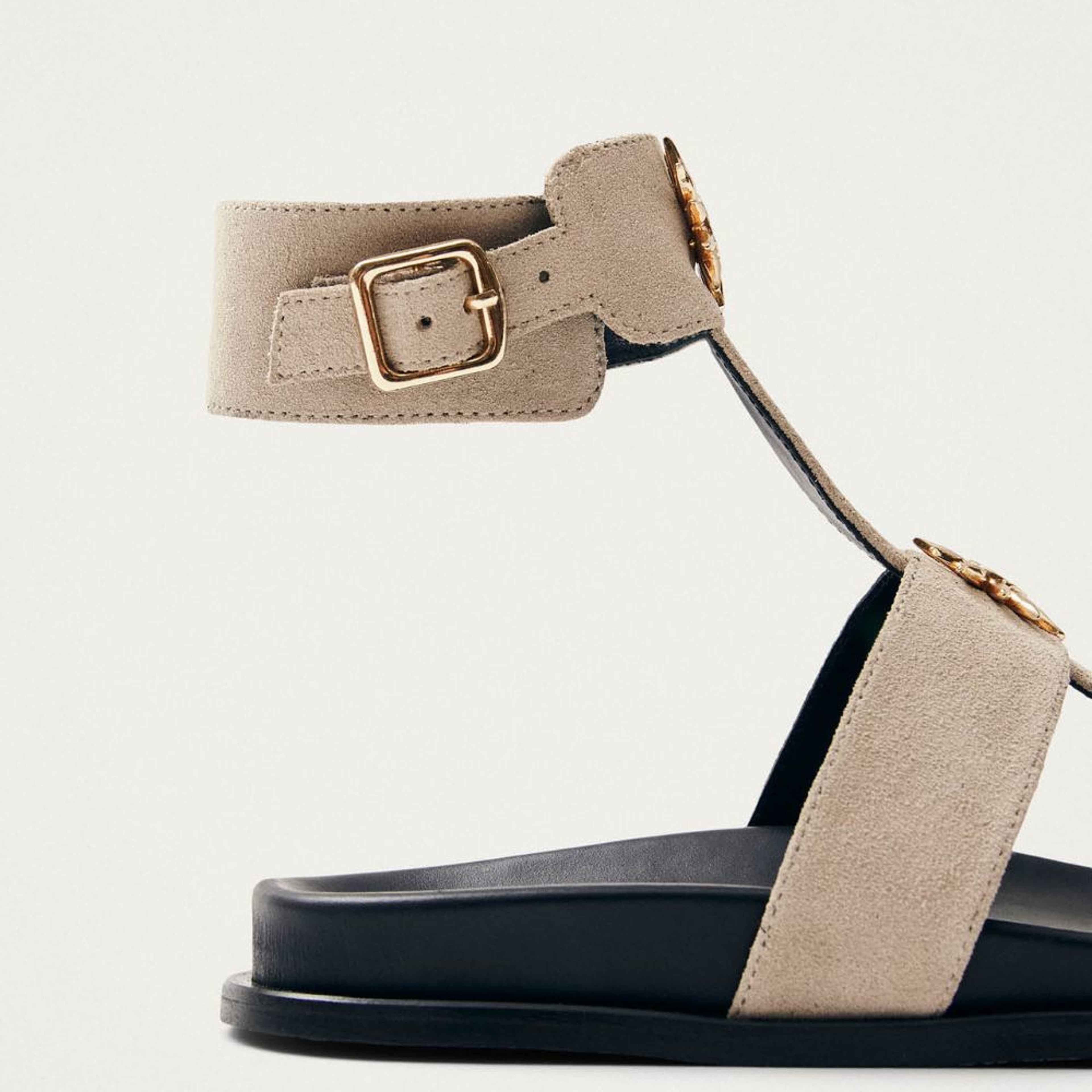 Clarisa Suede Cream Leather Sandals
