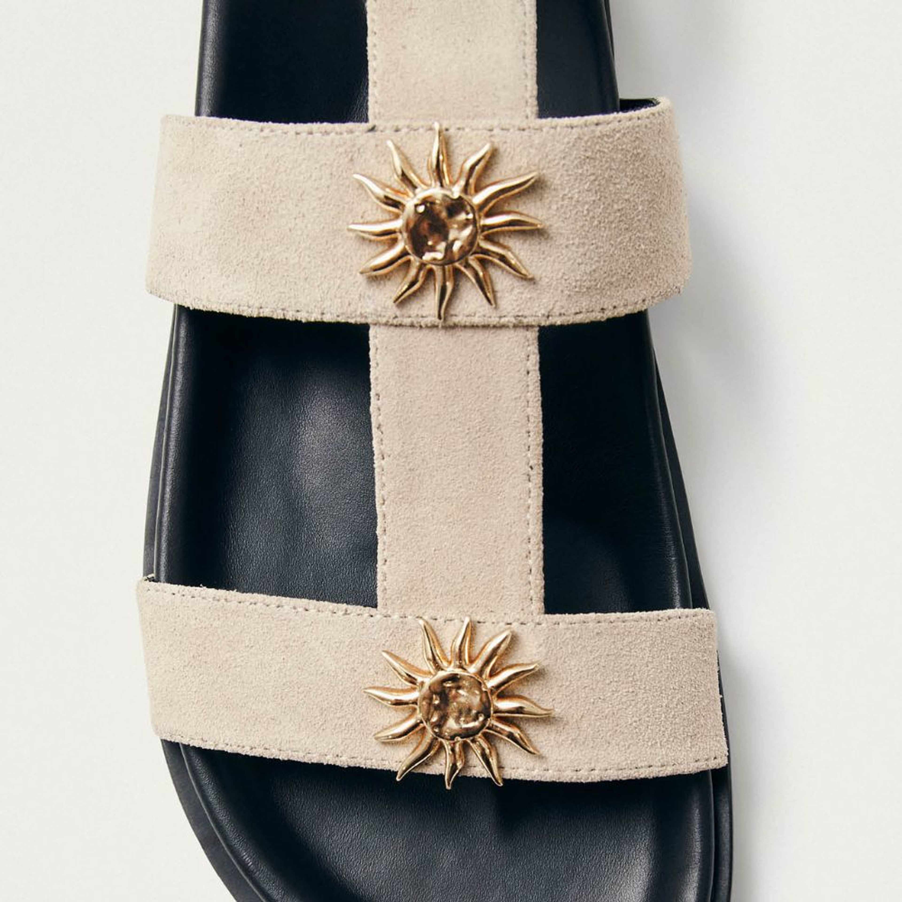 Clarisa Suede Cream Leather Sandals