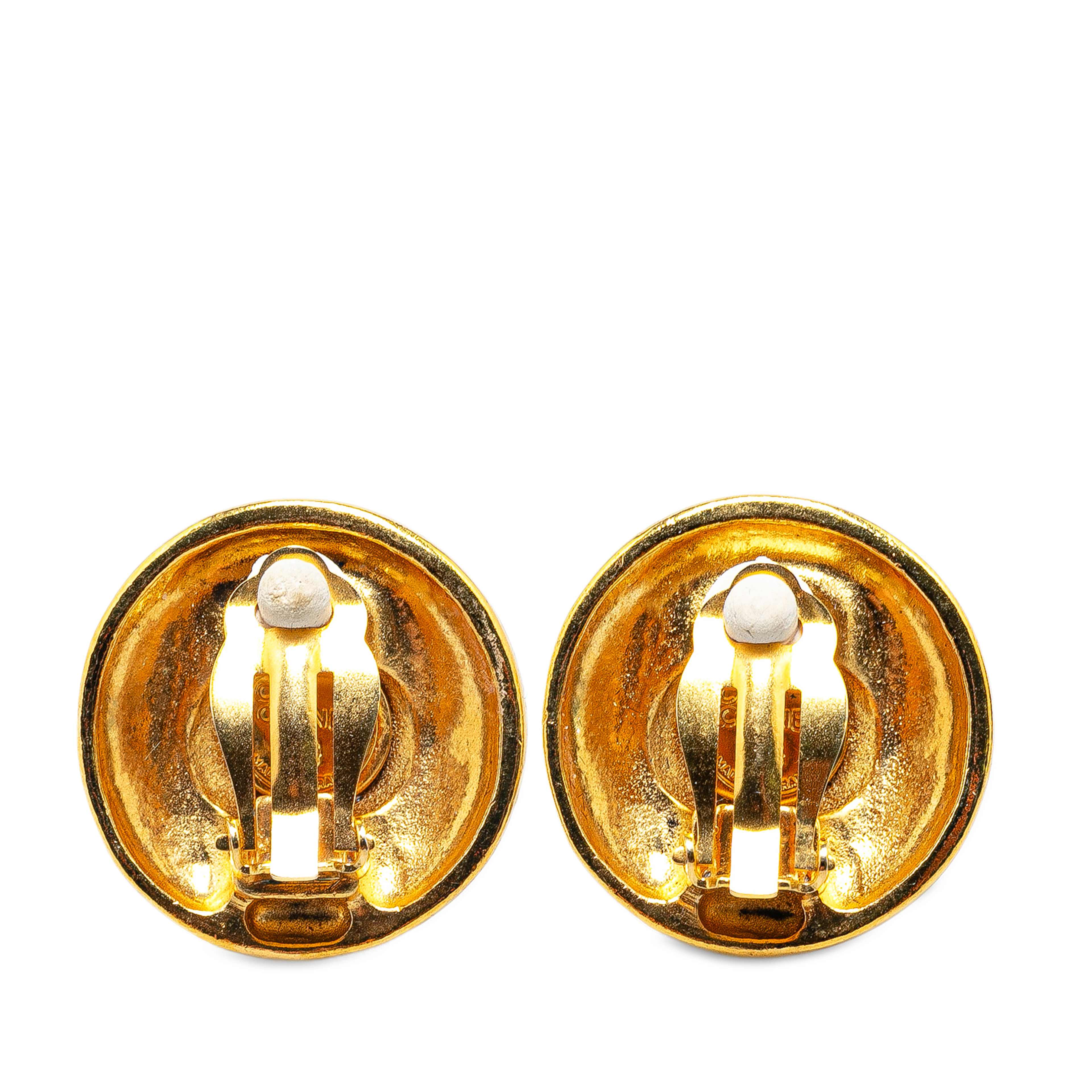 Chanel Gold Plated Cc Date Clip On Earrings