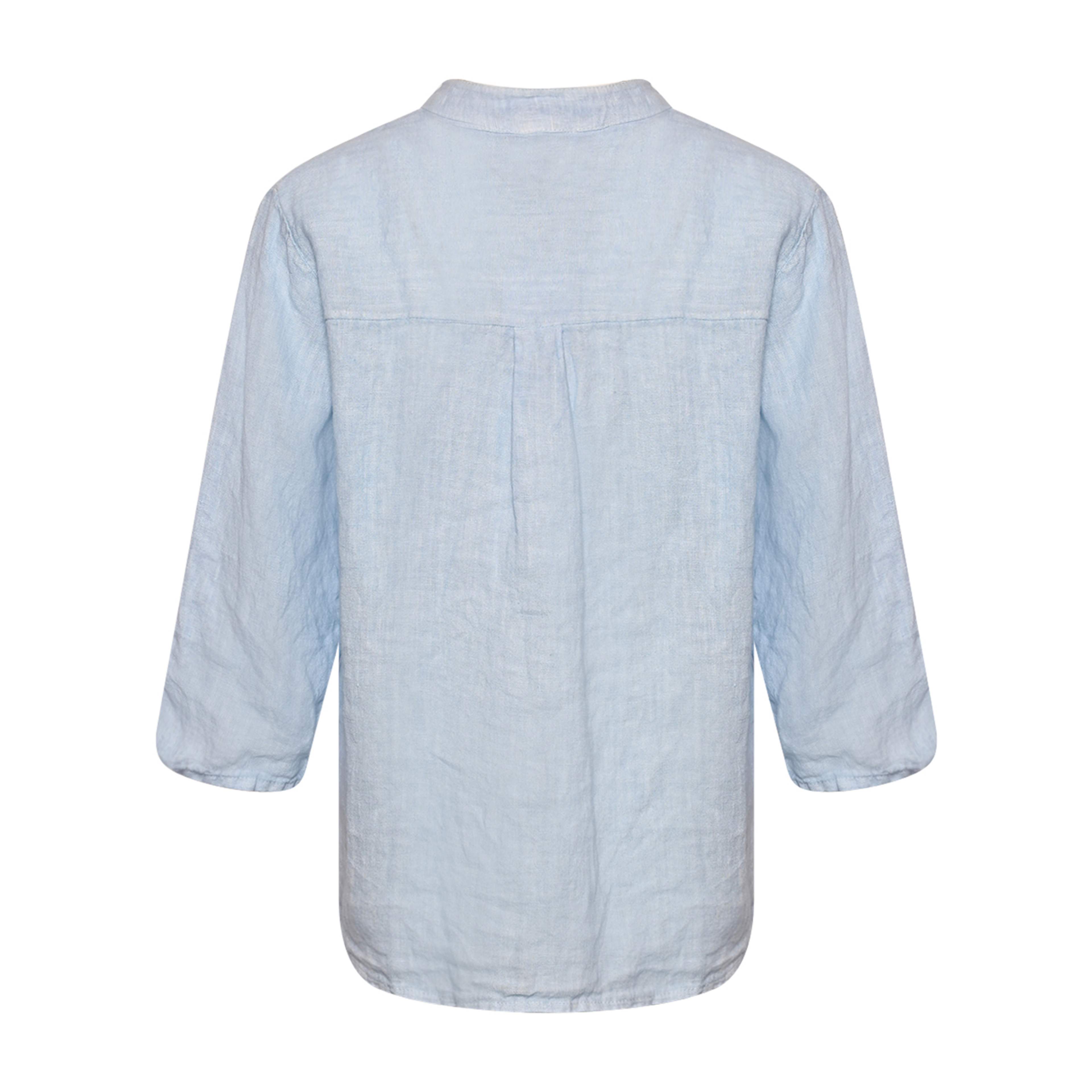Harper, Ruffle Blouse, Linen - Light Blue