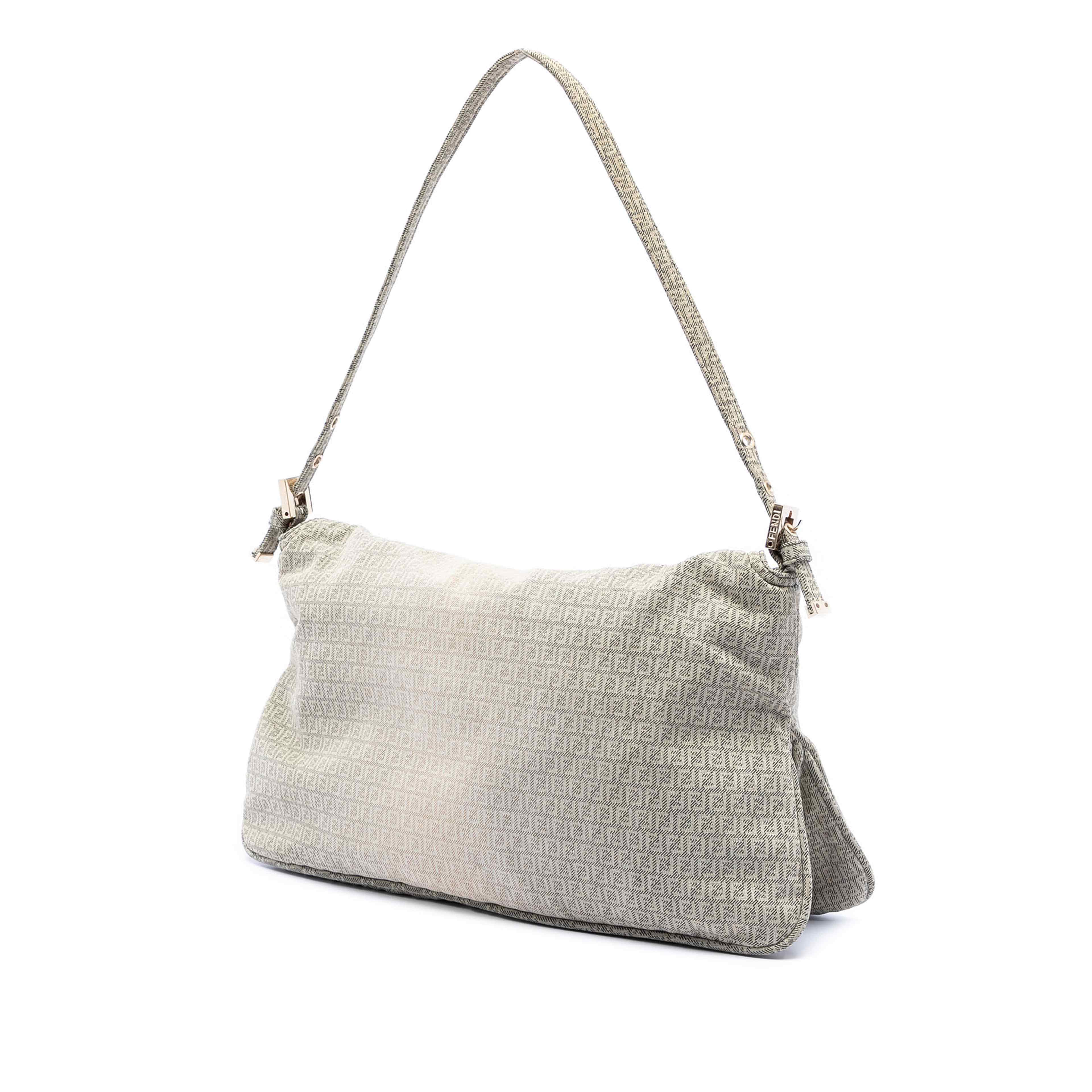 Fendi Micro Zucchino Canvas Double Flap Shoulder Bag, från Luxclusif, i färgen light gray. Klicka för att öppna bilden i stort format