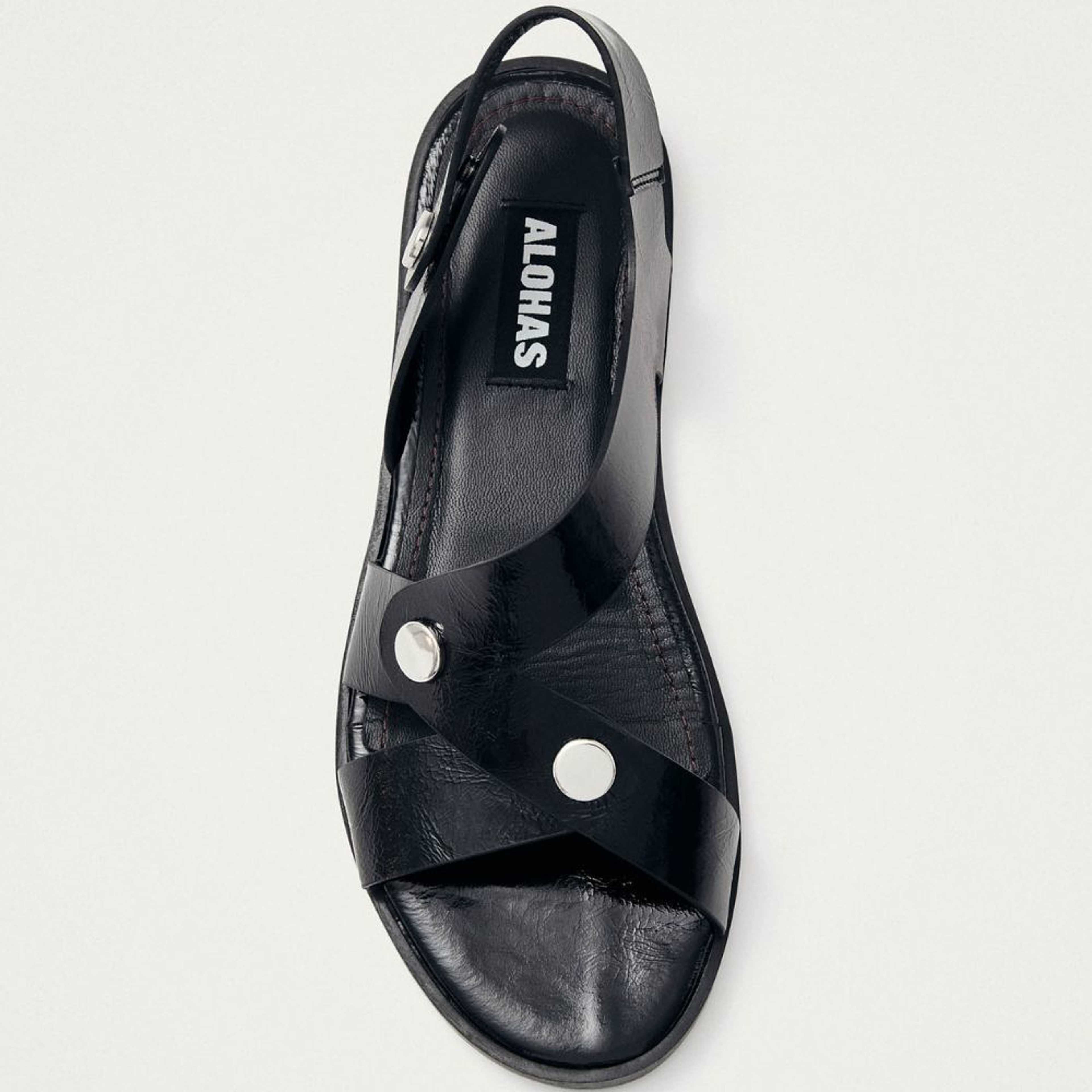 Mindy Onix Black Leather Sandals