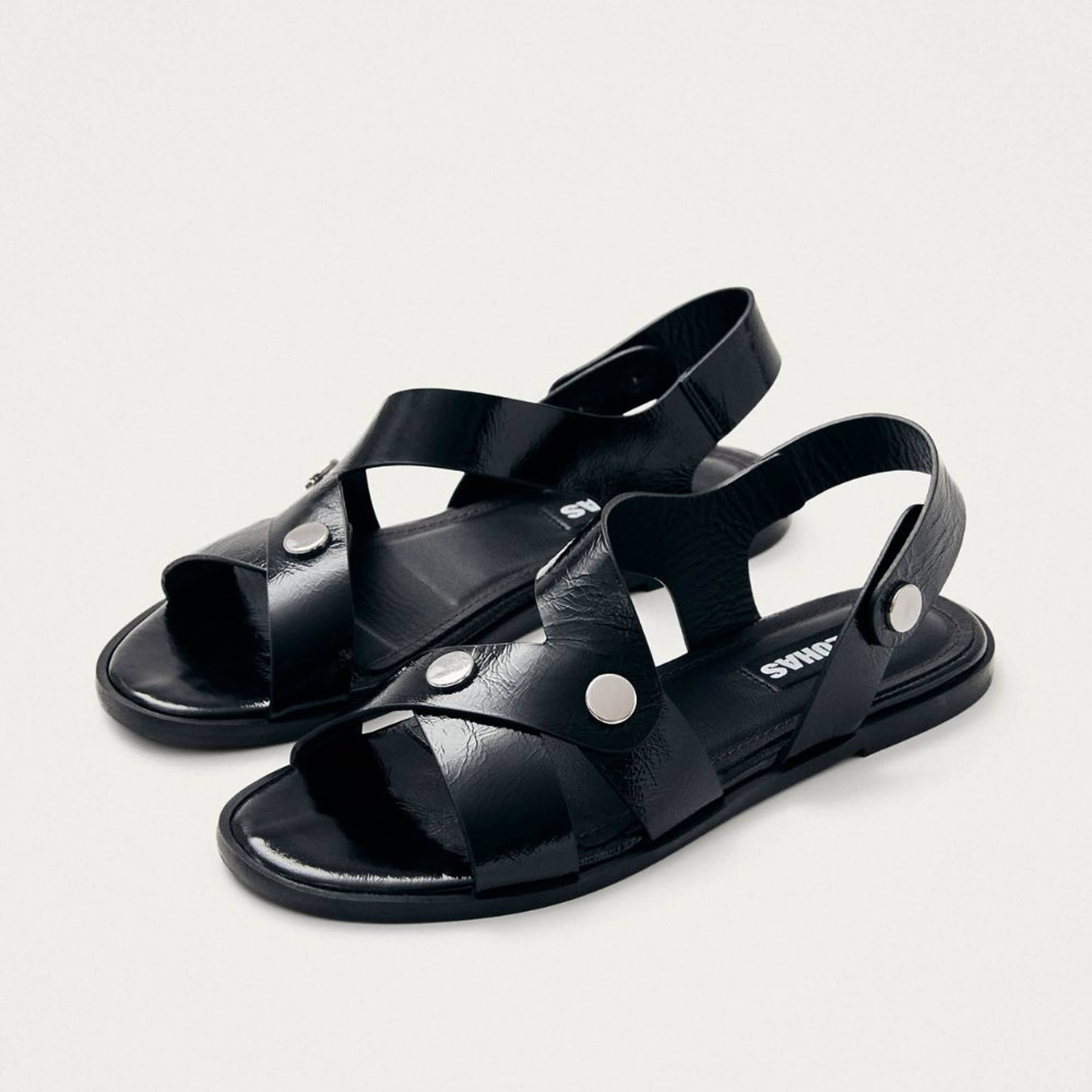 Mindy Onix Black Leather Sandals