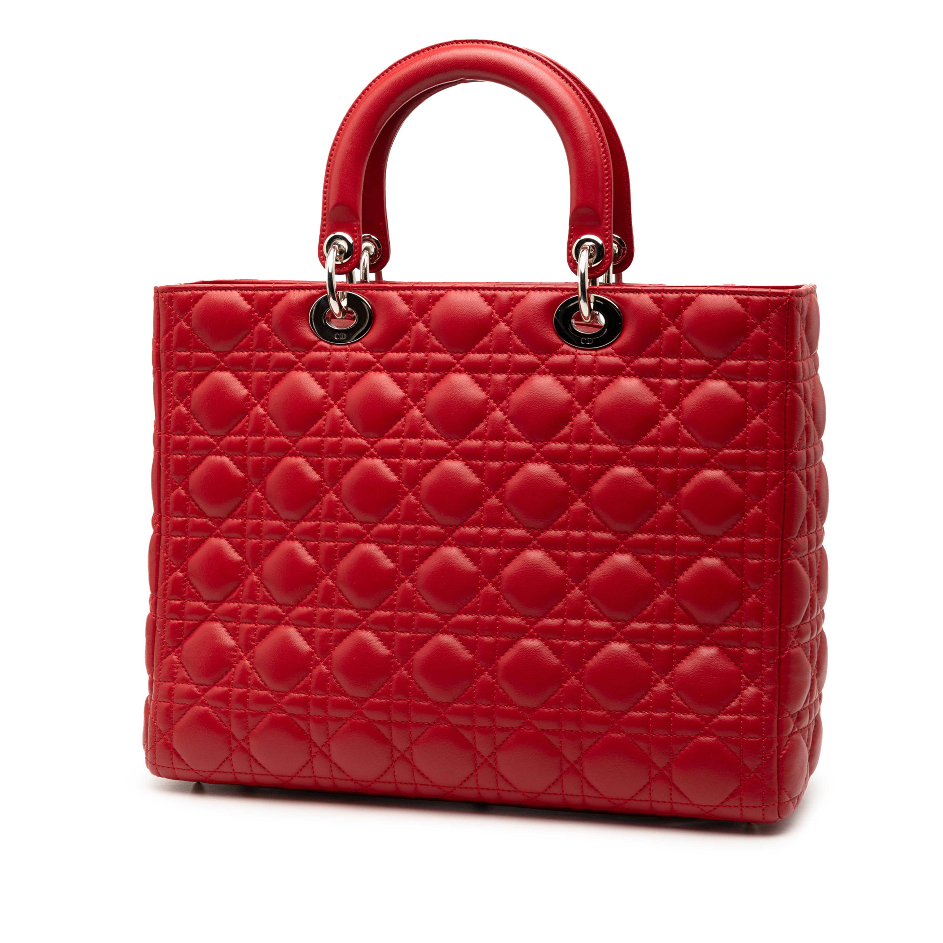 Dior Large Lambskin Cannage Lady Dior, från Luxclusif, i färgen red. Klicka för att öppna bilden i stort format