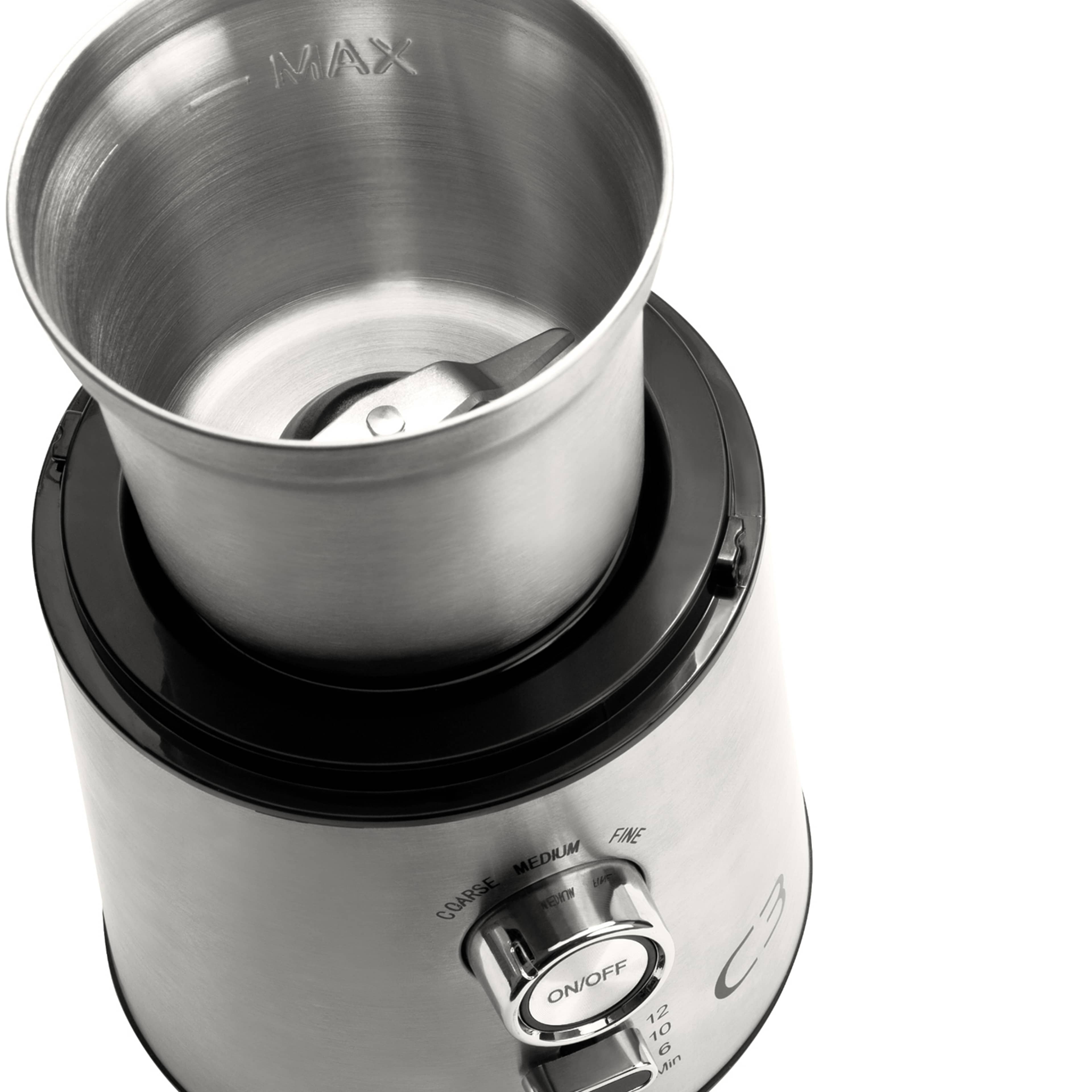 Kaffekvarn Design 85g 200w Cg700, från C3, i färgen borstad stål. Klicka för att öppna bilden i stort format