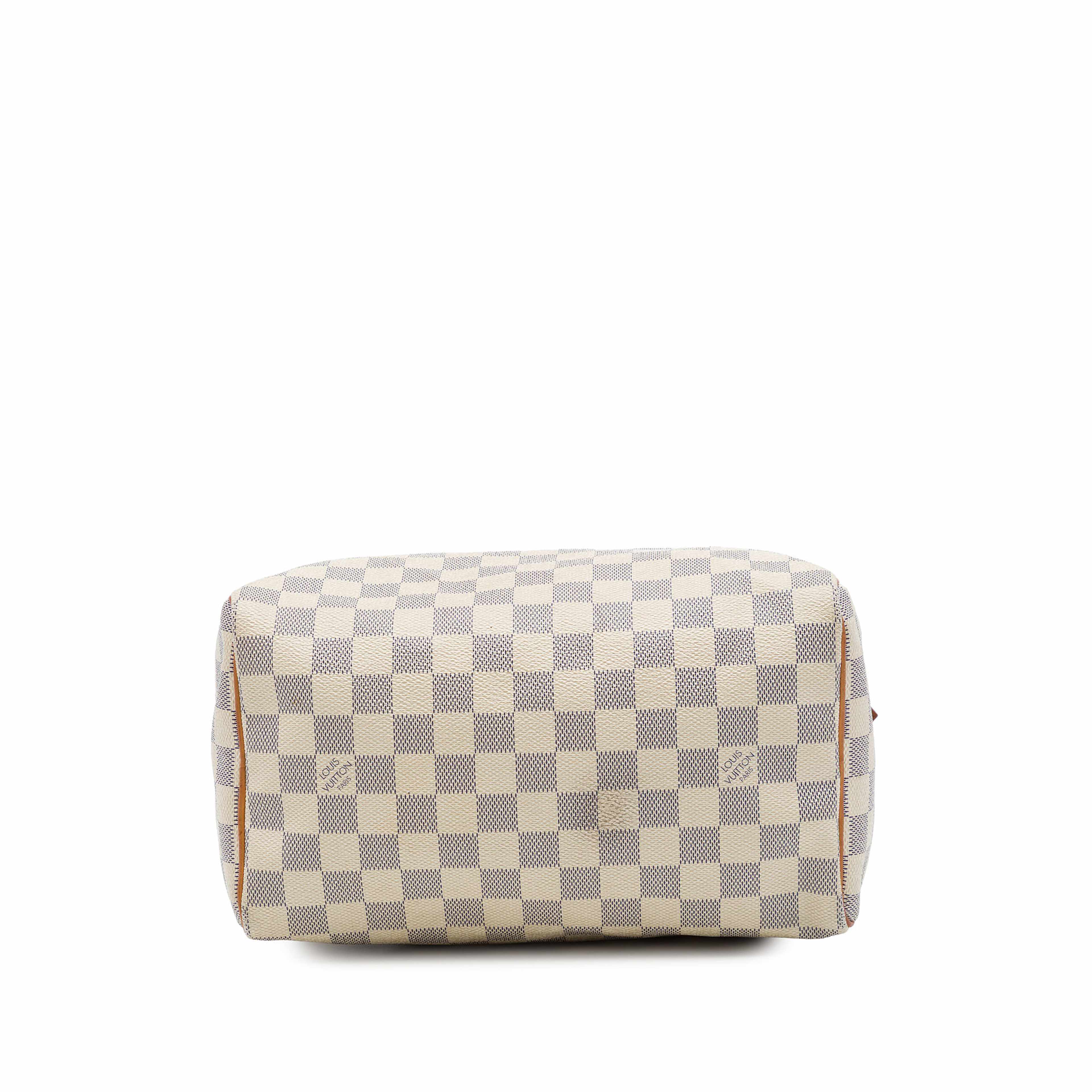 Louis Vuitton Damier Azur Speedy 25, från Luxclusif, i färgen vit. Klicka för att öppna bilden i stort format