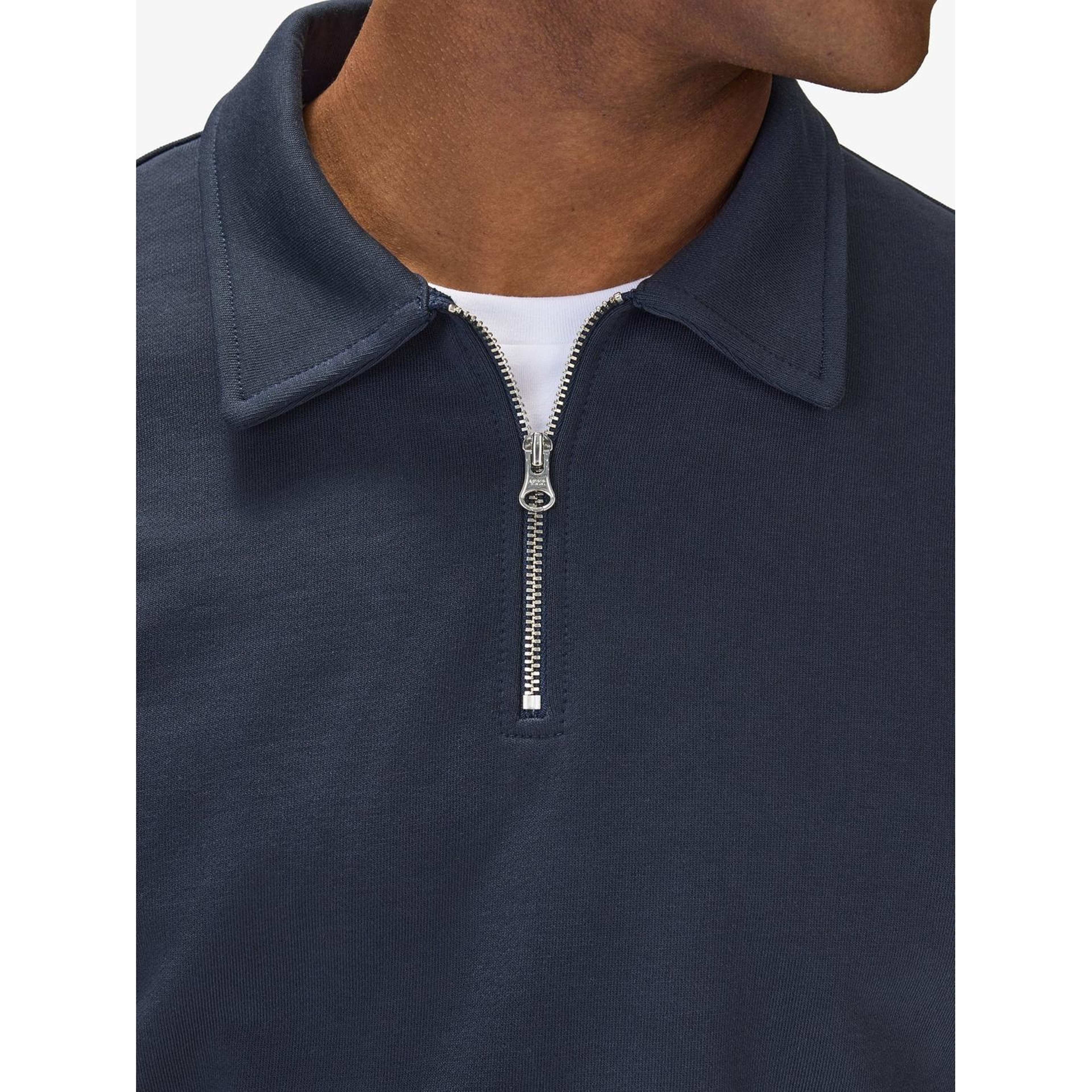 Cotton L/s Jersey Polo Collar Sweater W/ Zip