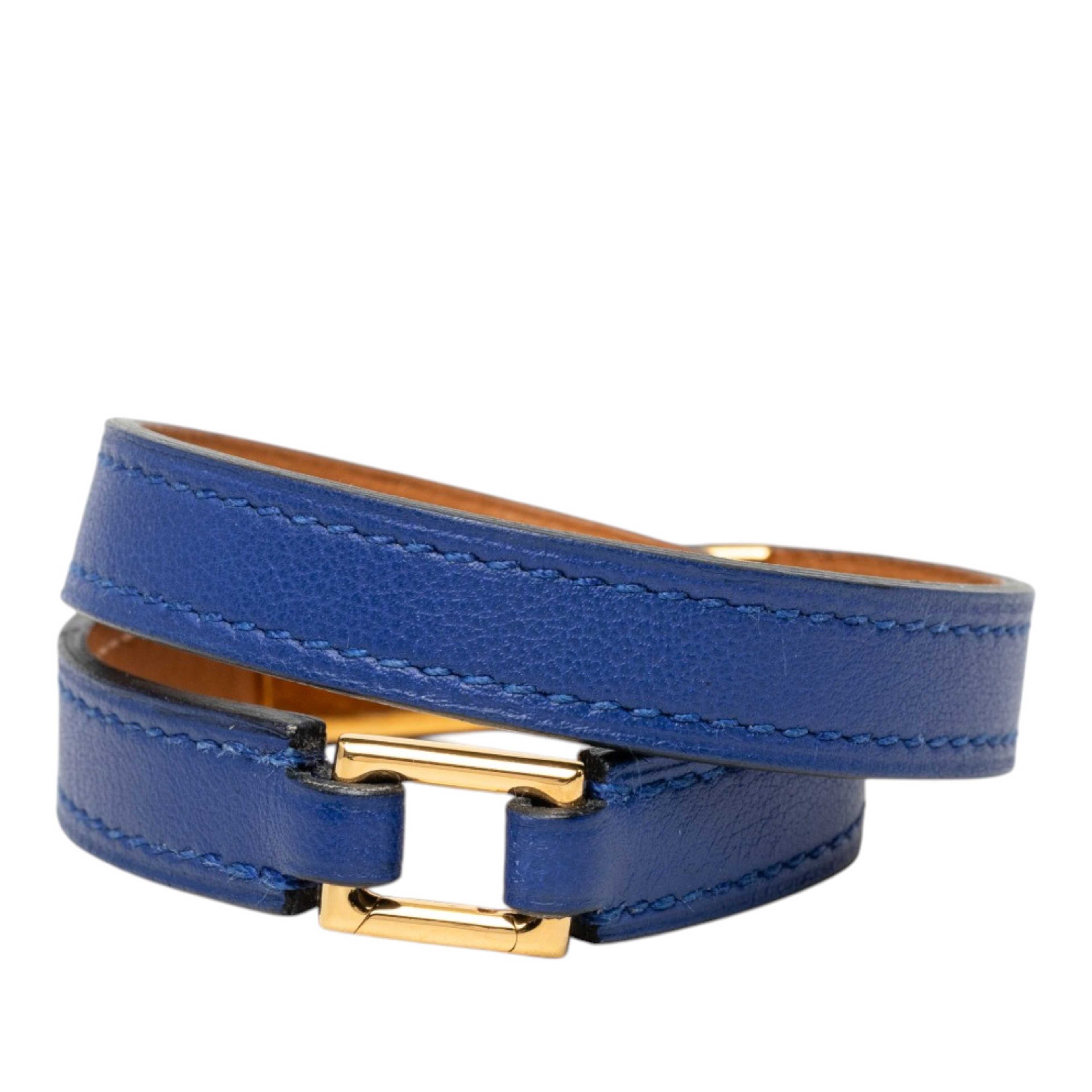 Hermès Swift Rivale Double Tour Bracelet, från Luxclusif, i färgen blå. Klicka för att öppna bilden i stort format