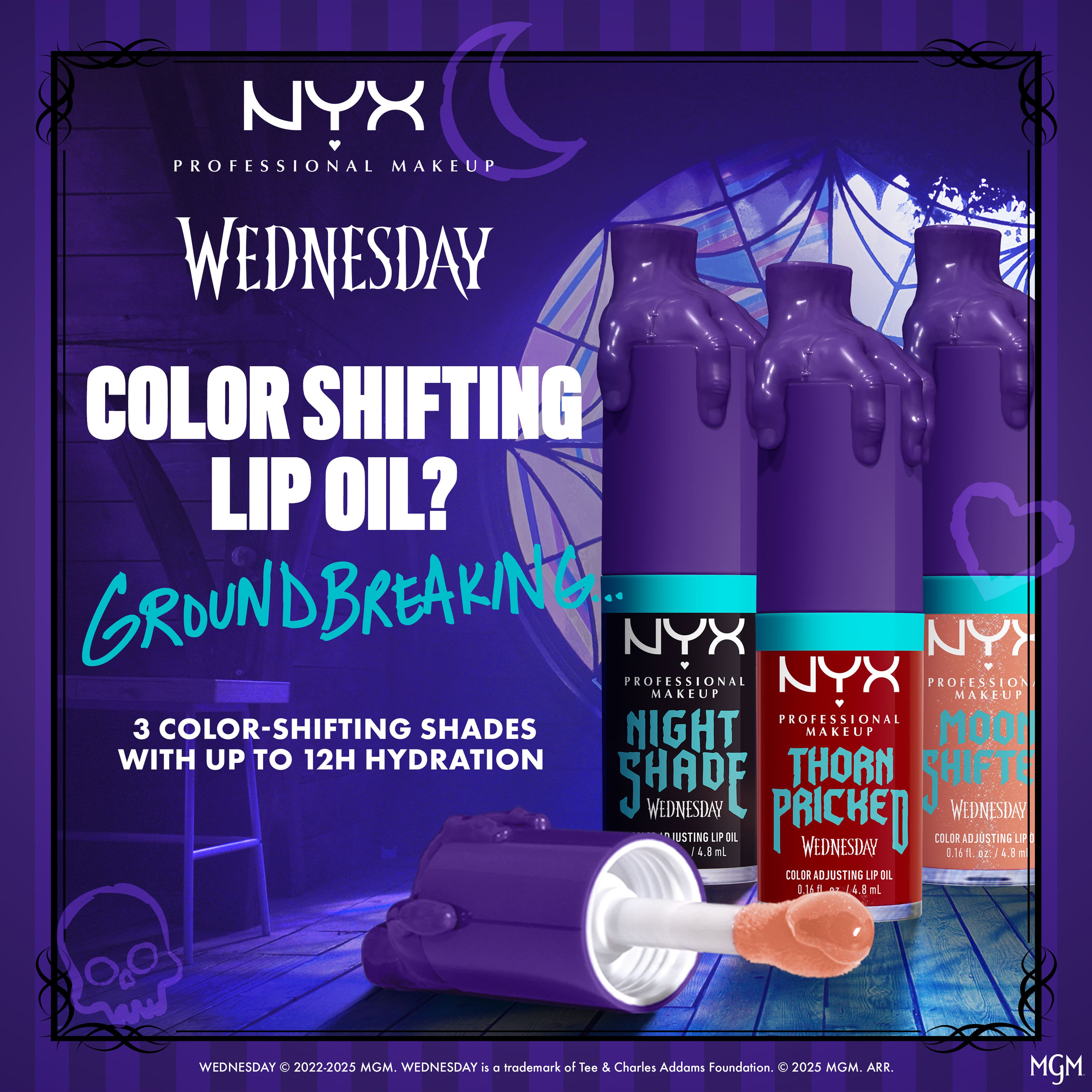 Wednesday Mystery Lip Oil, från NYX Professional Makeup, i färgen Nightshade.