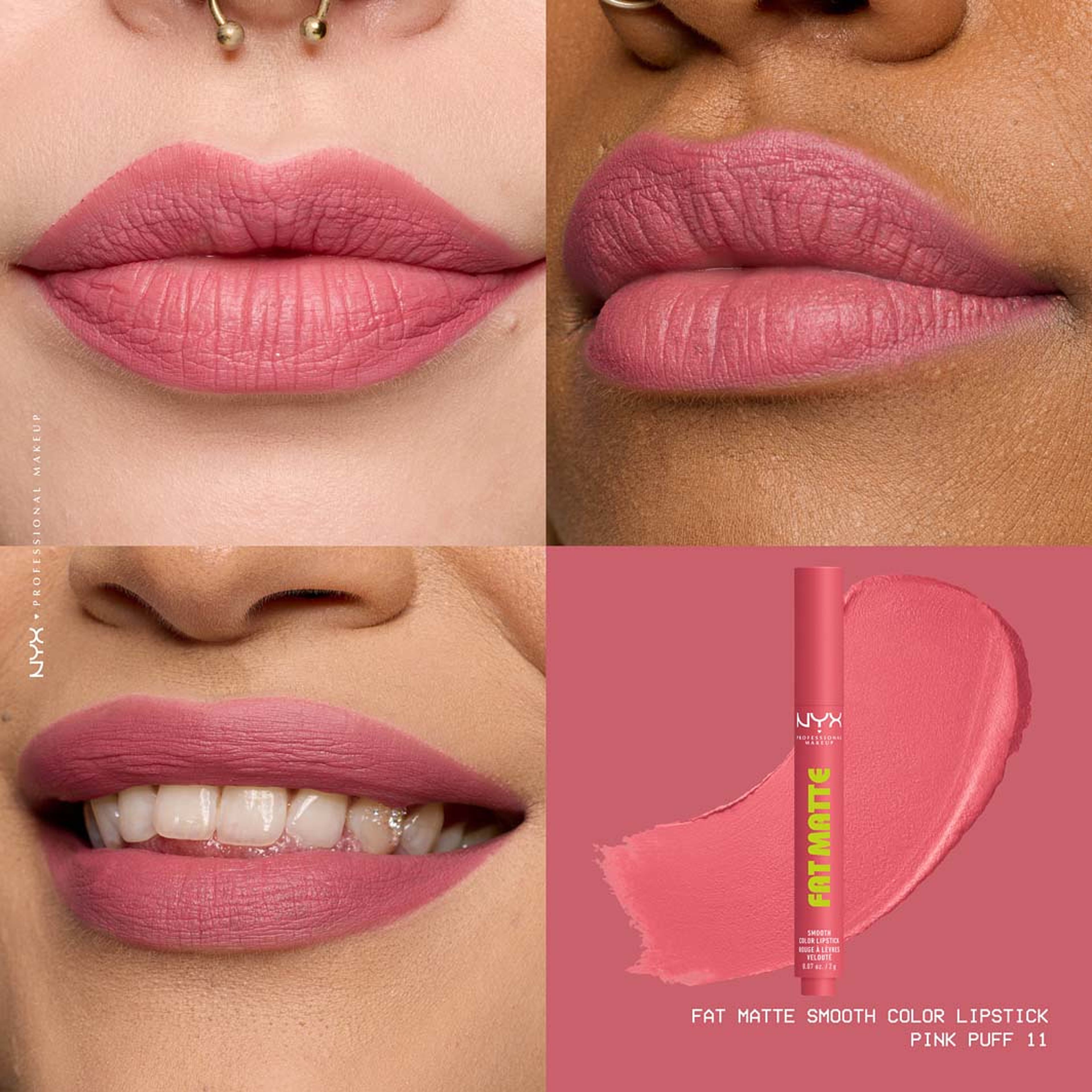 Fat Matte Slick Click Lip balm, från NYX Professional Makeup, i färgen Pink Puff. Klicka för att öppna bilden i stort format