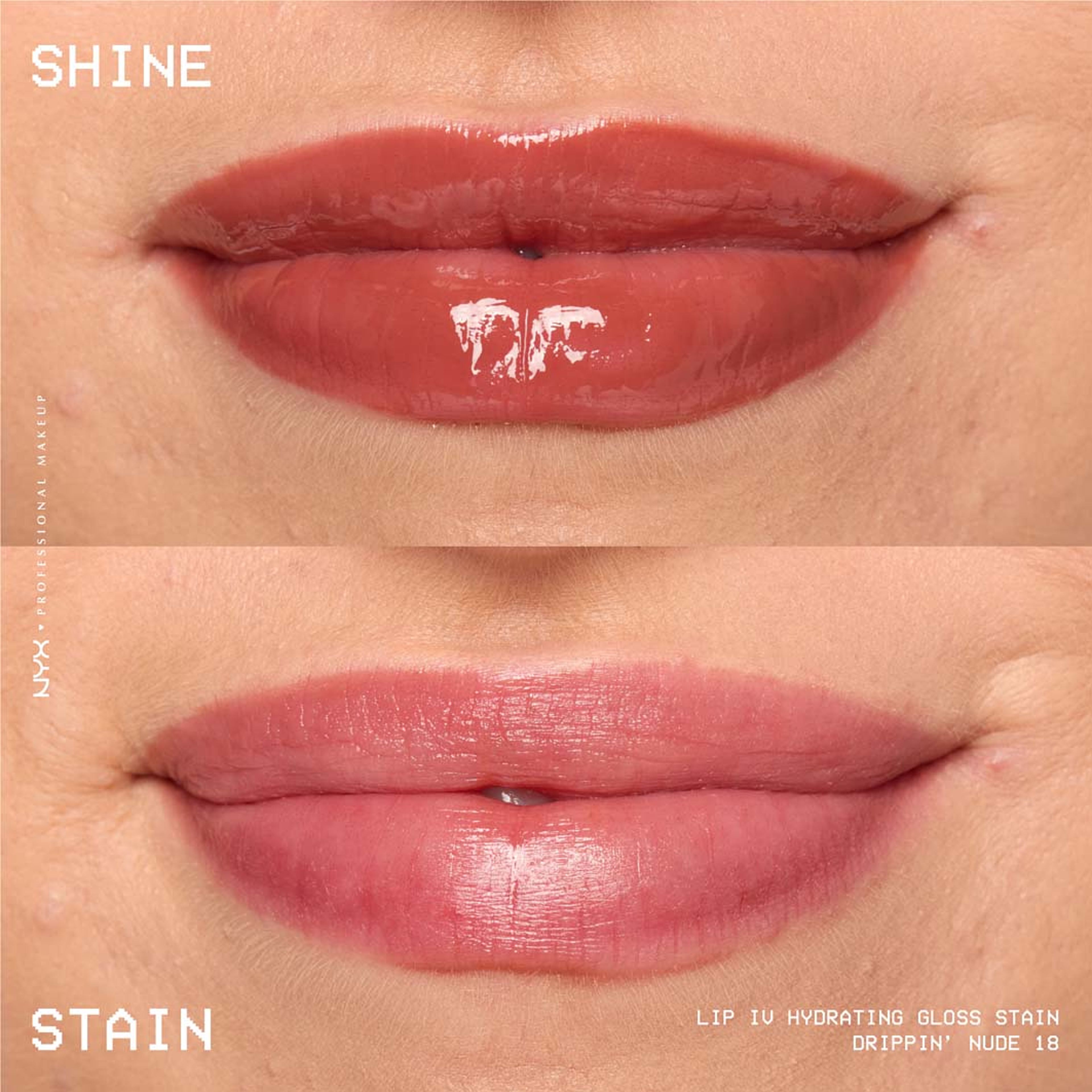 Lip I.V. Hydrating Gloss Stain, från NYX Professional Makeup, i färgen Drippin' Nude. Klicka för att öppna bilden i stort format