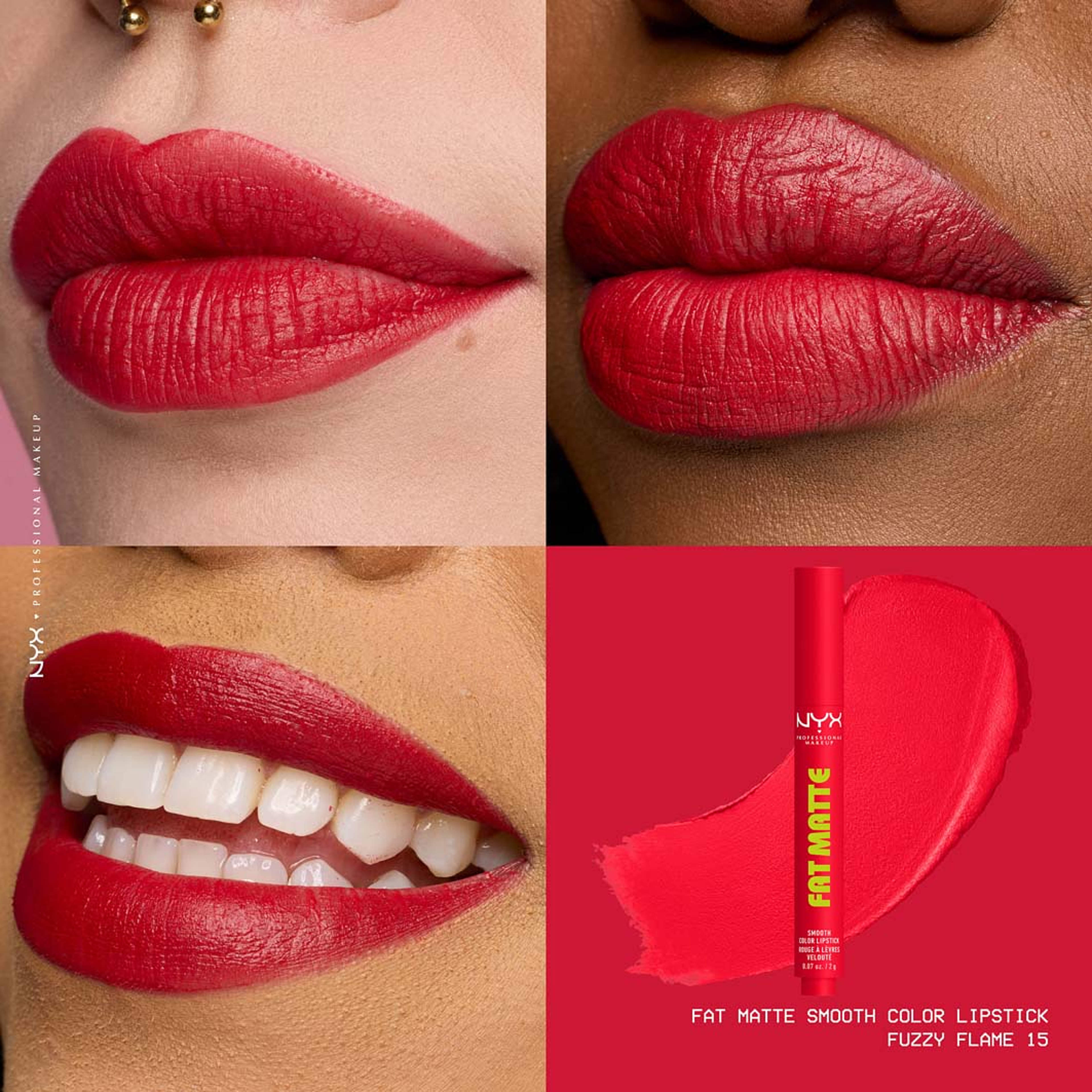 Fat Matte Slick Click Lip balm, från NYX Professional Makeup, i färgen Fuzzy Flame. Klicka för att öppna bilden i stort format