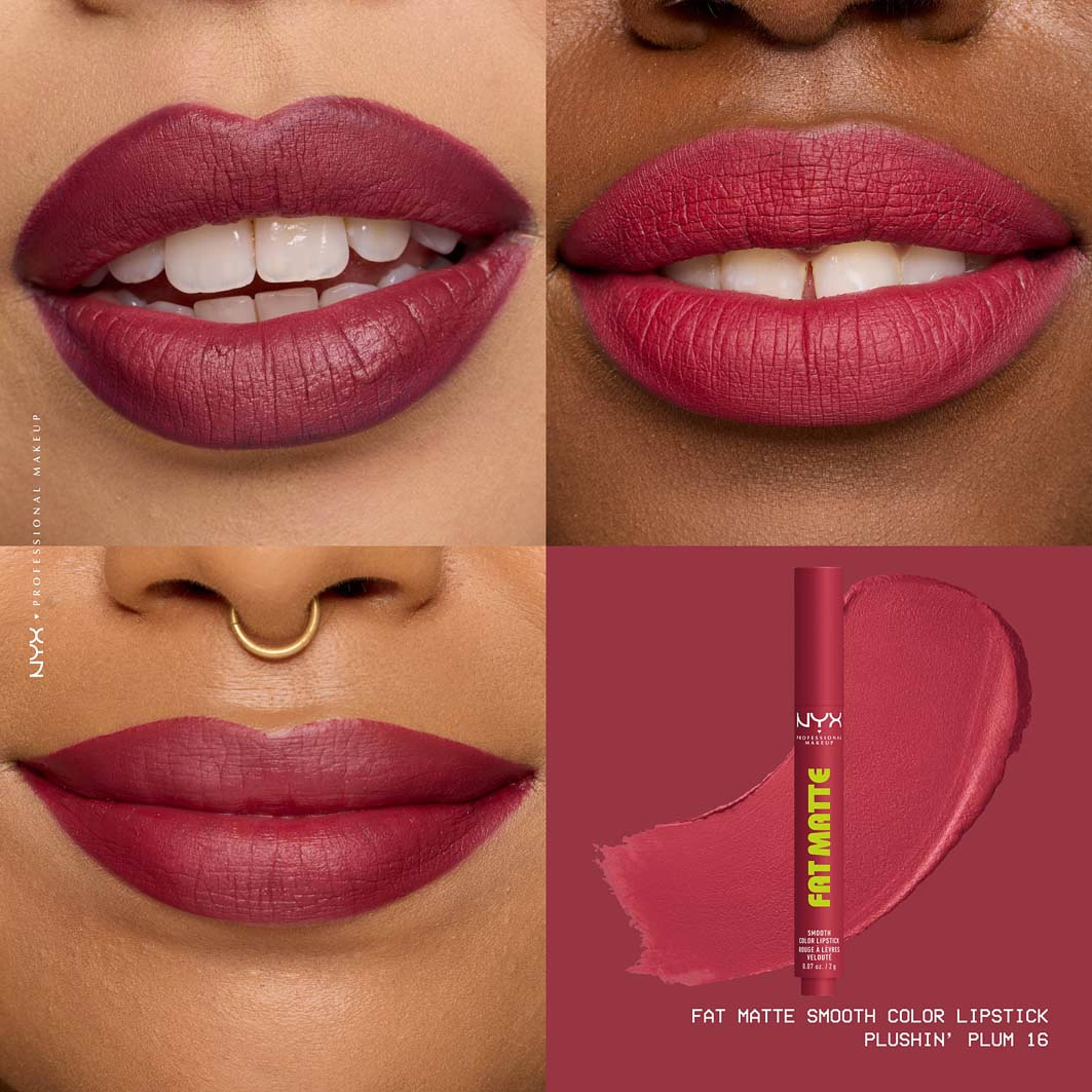 Fat Matte Slick Click Lip balm, från NYX Professional Makeup, i färgen Plushin' Plum. Klicka för att öppna bilden i stort format