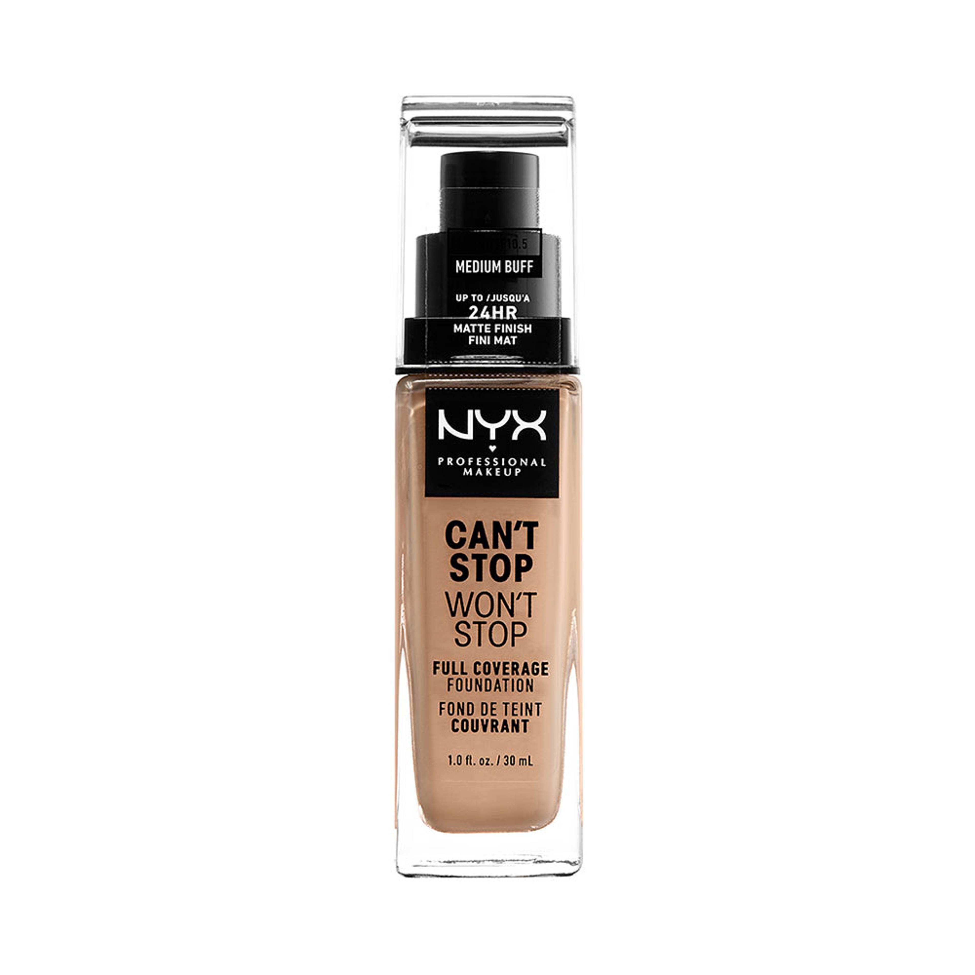 Can't Stop Won't Stop Full Coverage Foundation, från NYX Professional Makeup, i färgen Medium Buff. Klicka för att öppna bilden i stort format