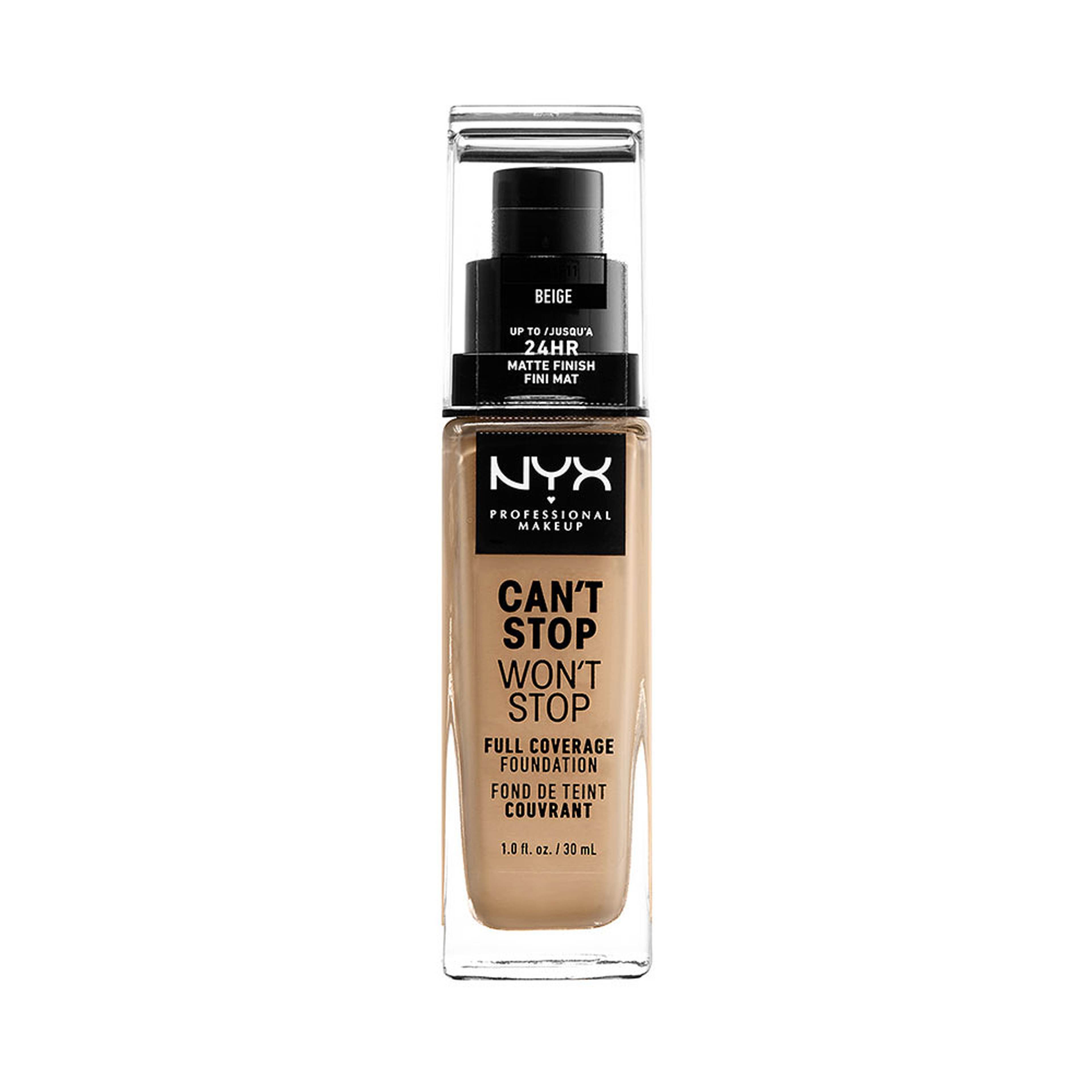 Can't Stop Won't Stop Full Coverage Foundation, från NYX Professional Makeup, i färgen Beige. Klicka för att öppna bilden i stort format