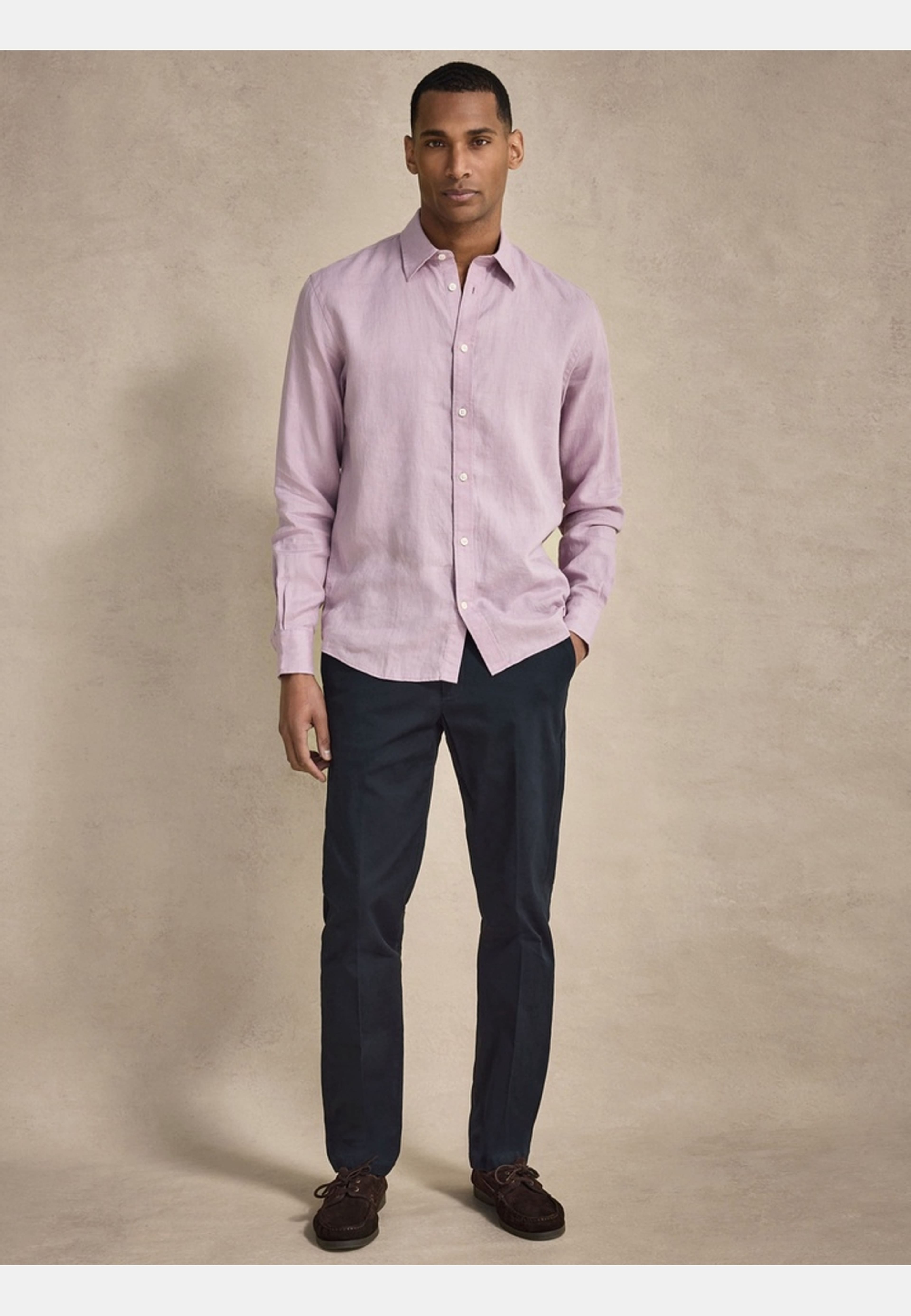 Casual Linen Shirt Solid Pointed Collar, från John Henric, i färgen purple. Klicka för att öppna bilden i stort format