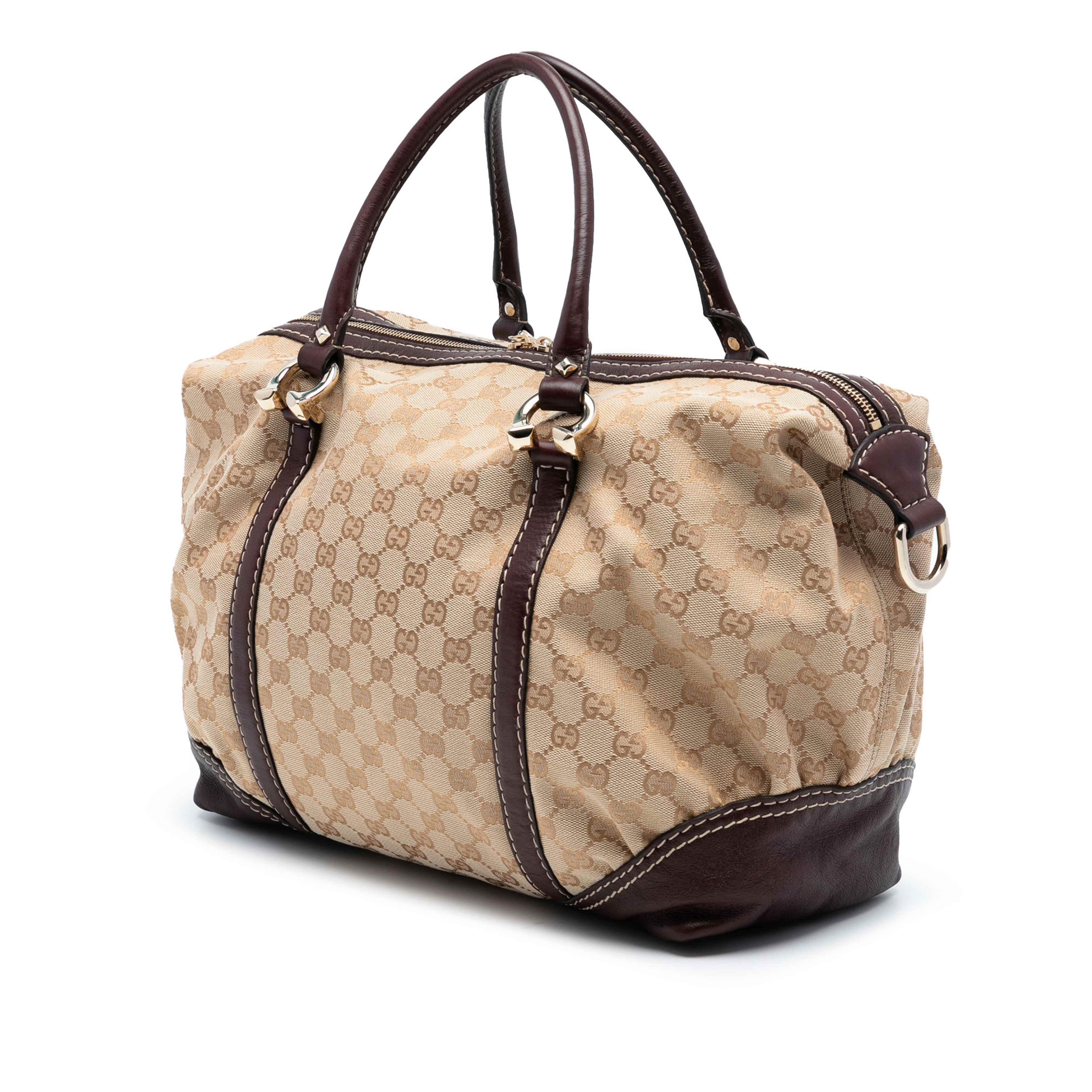 Gucci Gg Canvas Horsebit Nail Boston Bag, från Luxclusif, i färgen beige. Klicka för att öppna bilden i stort format