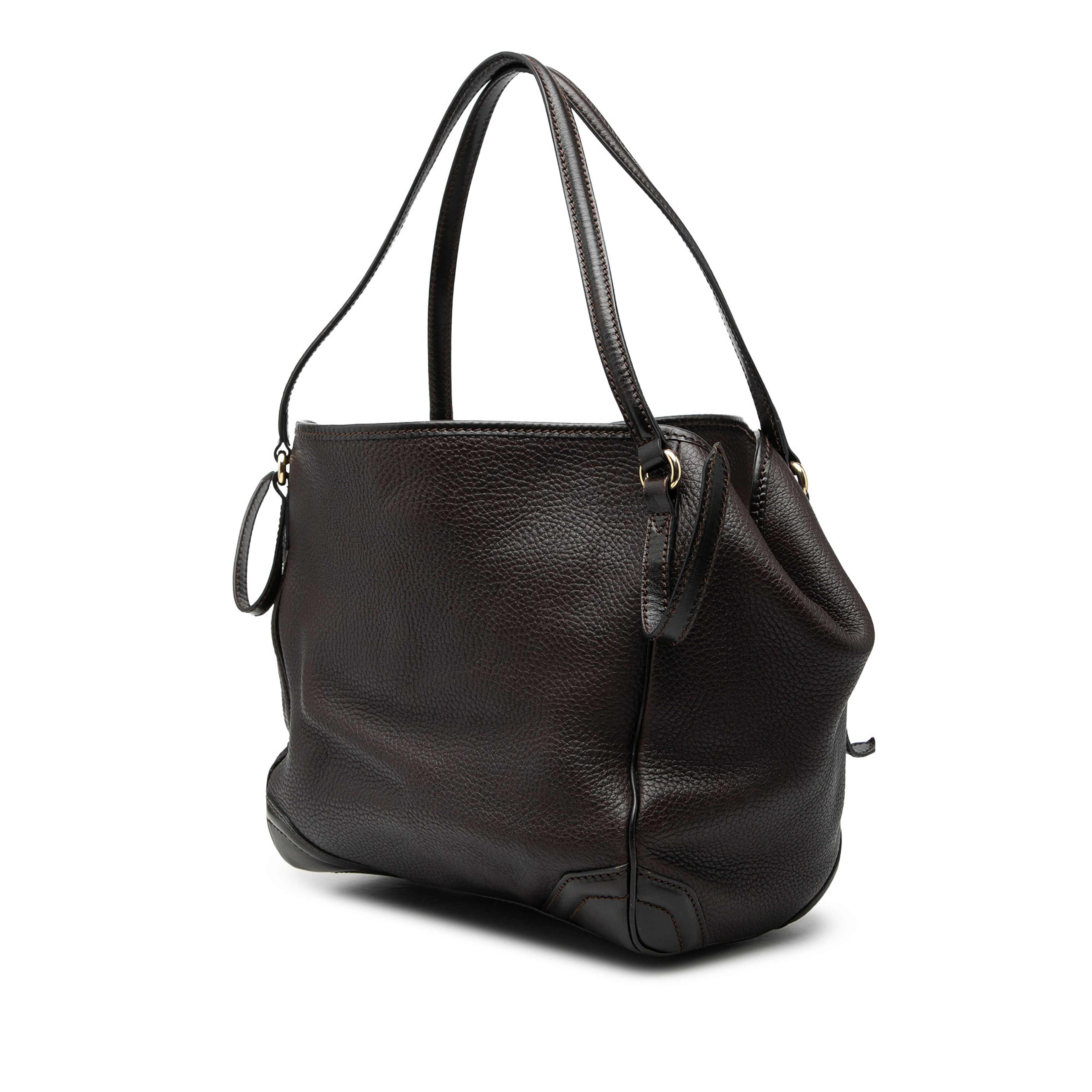 Burberry Small Grained Calfskin Canterbury Tote, från Luxclusif, i färgen dark brown. Klicka för att öppna bilden i stort format