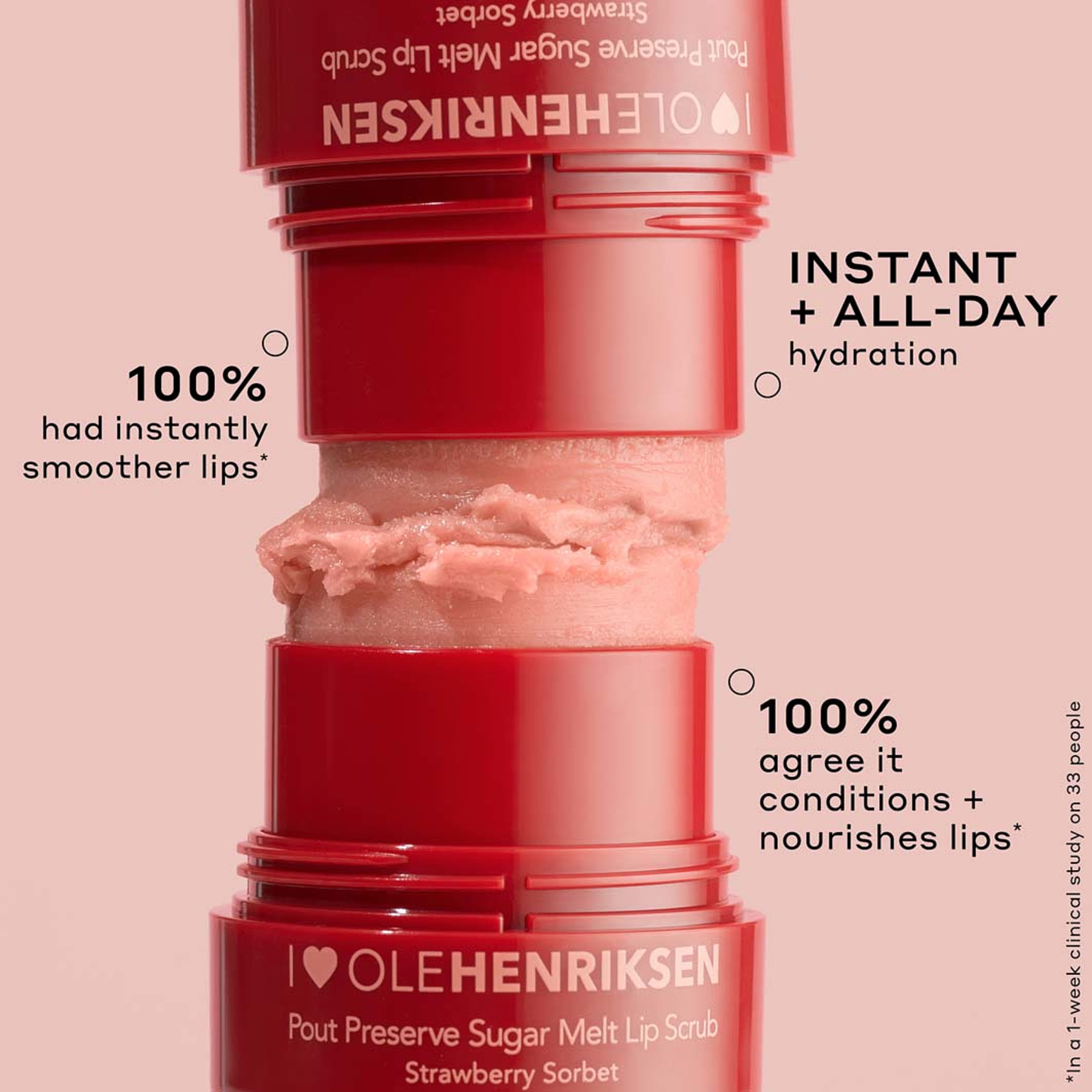Pout Preserve Sugar Melt Lip Scrub Strawberry Sorbet, från Ole Henriksen. Klicka för att öppna bilden i stort format