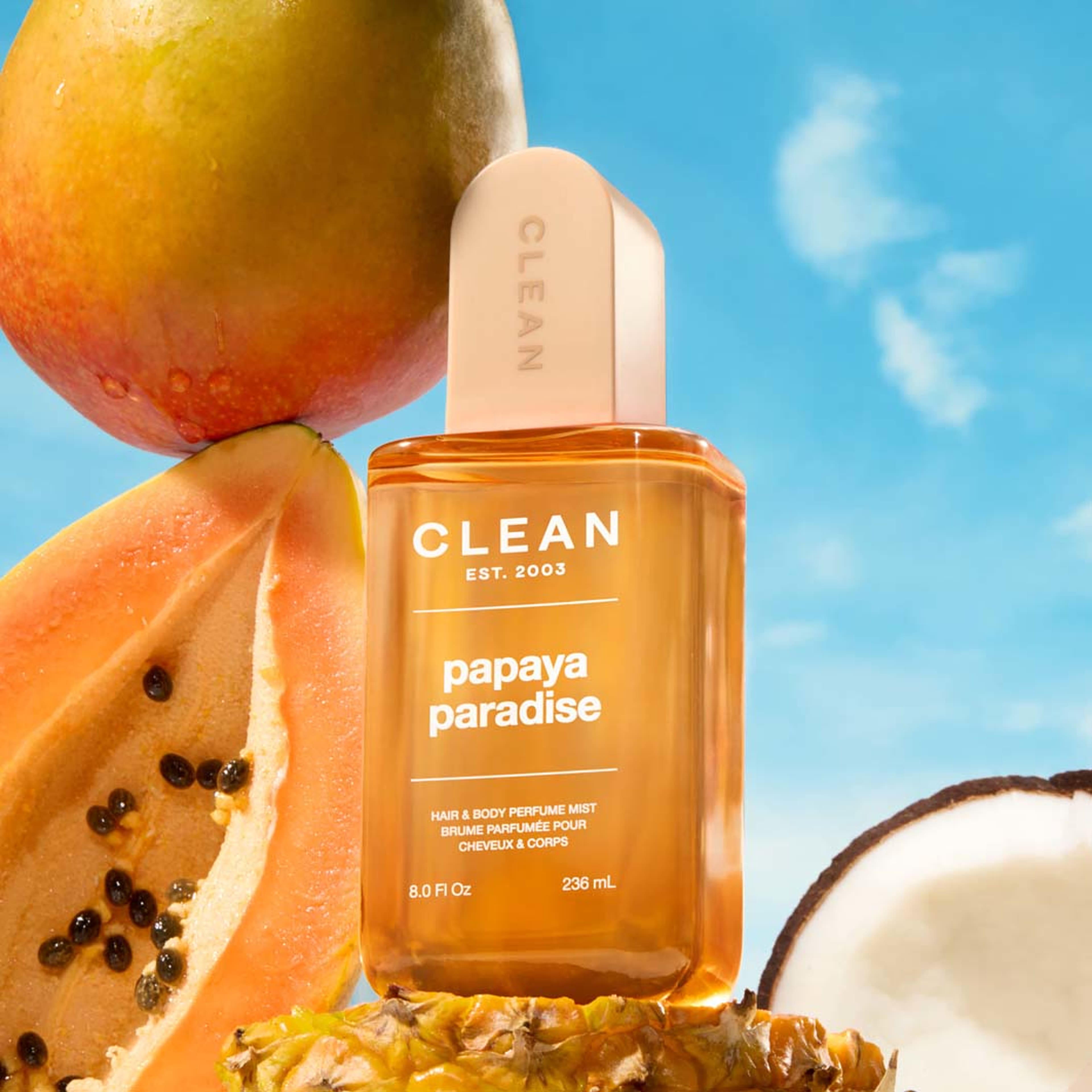 Papaya Paradise Hair & Body Perfume Mist, från Clean. Klicka för att öppna bilden i stort format