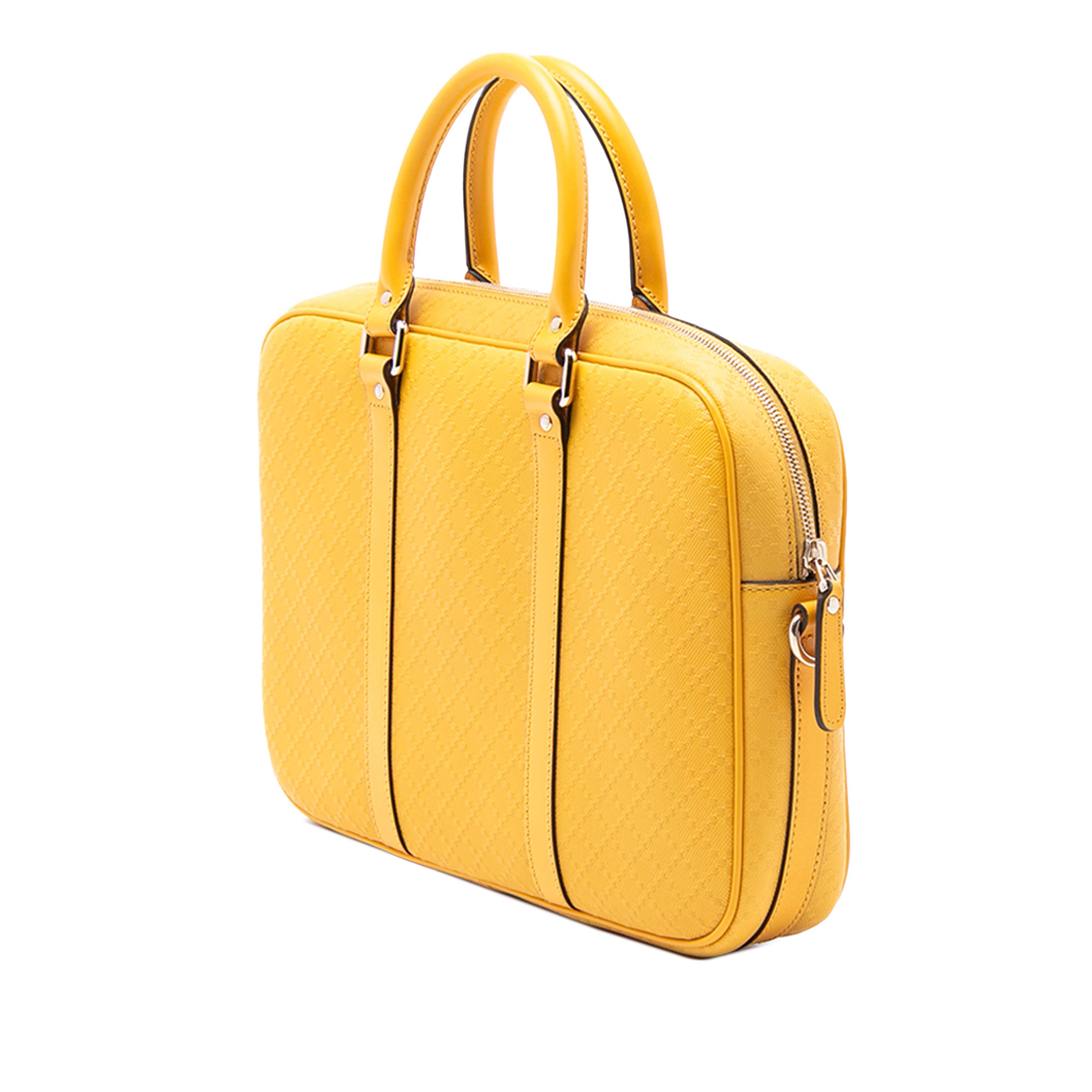 Gucci Medium Diamante Bright Leather Business Bag, från Luxclusif, i färgen gul. Klicka för att öppna bilden i stort format