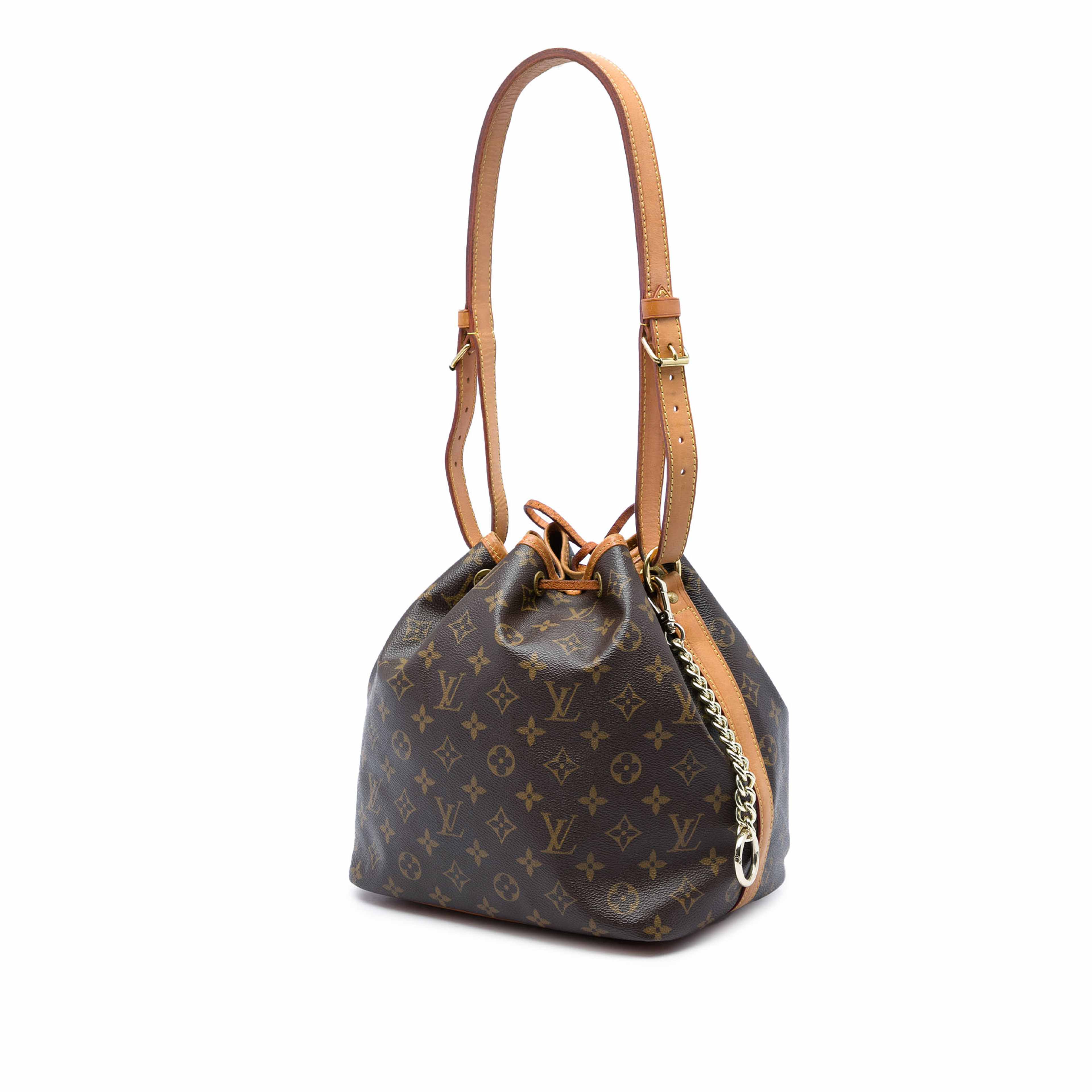 Louis Vuitton Monogram Petit Noe, från Luxclusif, i färgen brun. Klicka för att öppna bilden i stort format